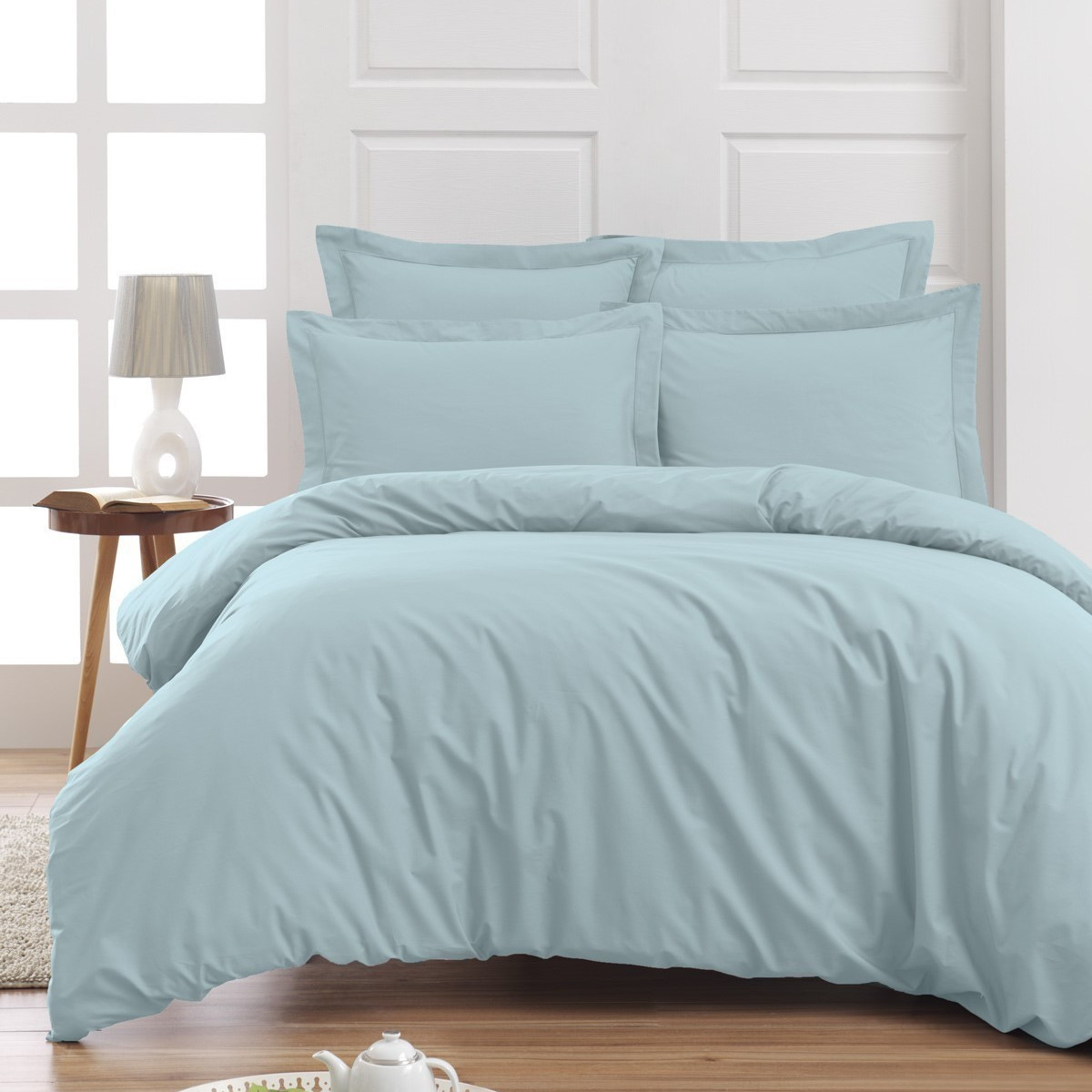 Housse de couette en percale de cot Bleu Arctic 140x200 cm Housse de couette en percale de cot Bleu Arctic 140x200 cm