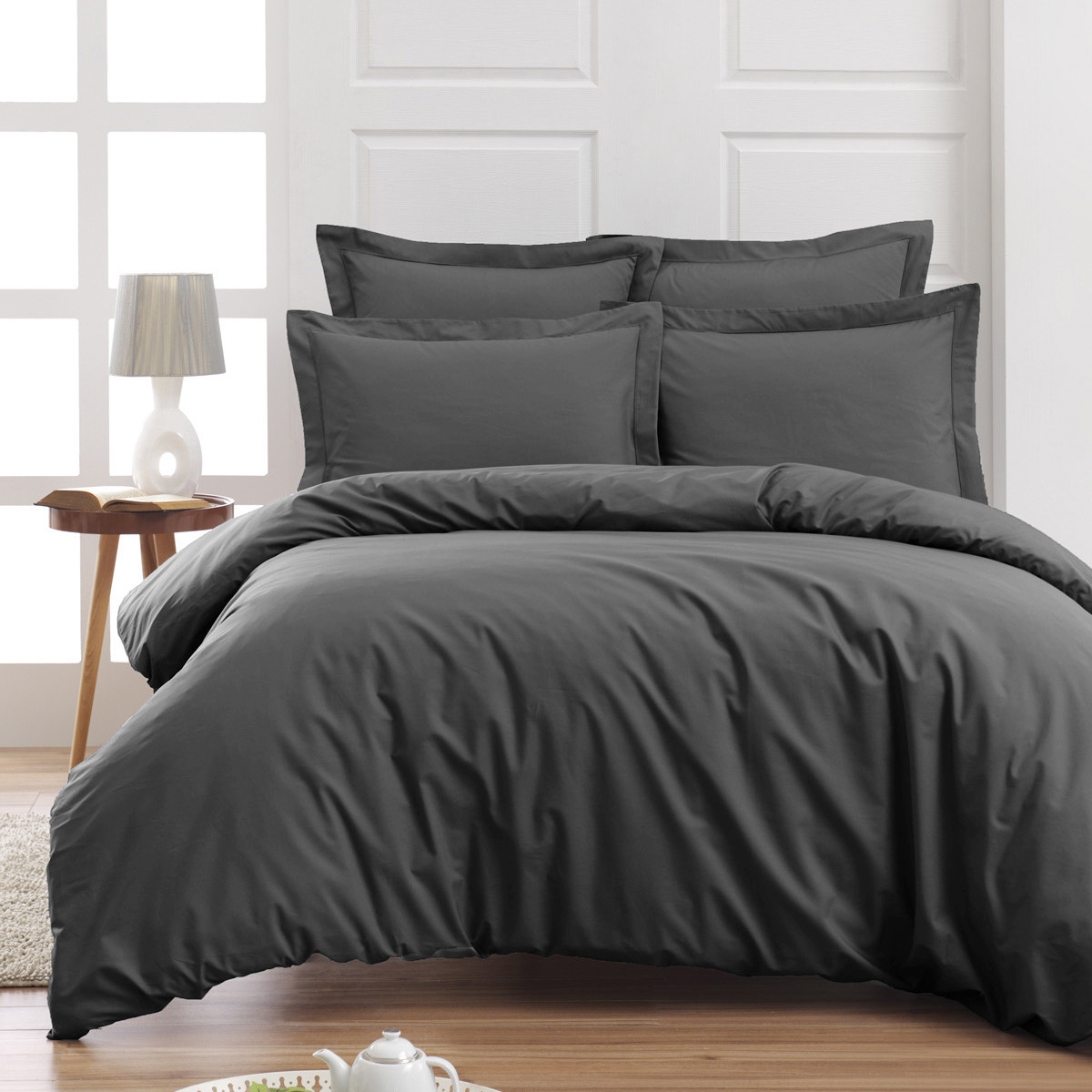 Housse de couette en percale de cot Anthracite 140x200 cm Housse de couette en percale de cot Anthracite 140x200 cm
