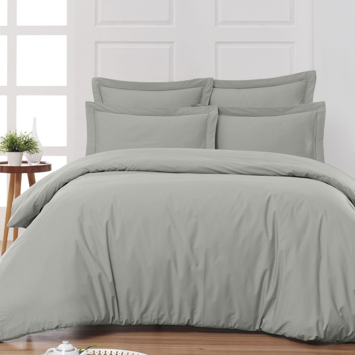 Housse de couette en percale de cot Gris Perle 140x200 cm (photo) Housse de couette en percale de cot Gris Perle 140x200 cm