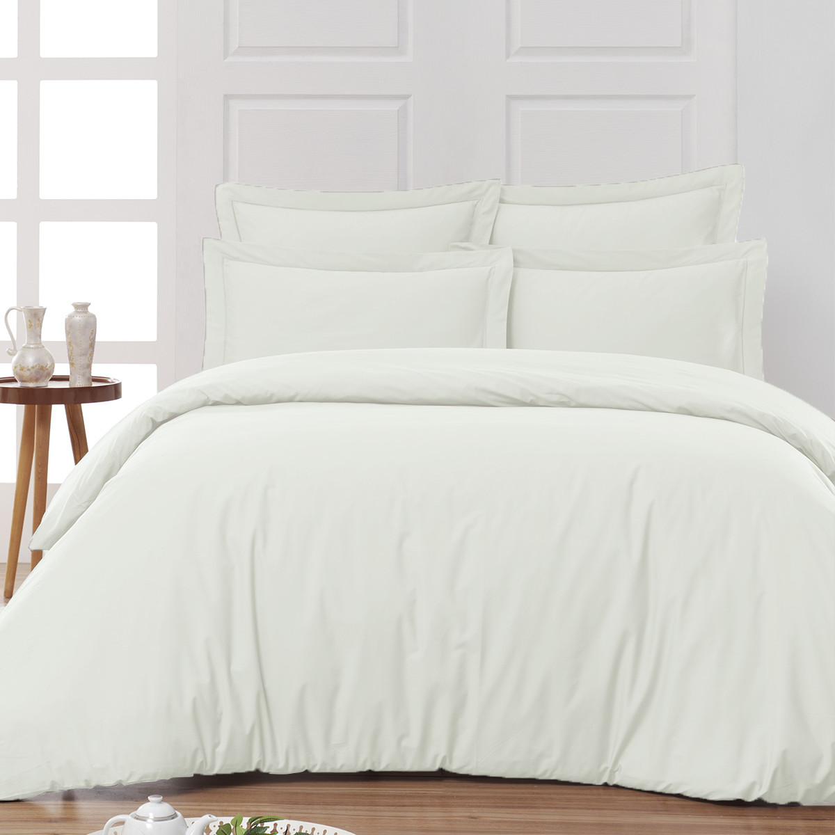 Housse de couette en percale de cot Ecru 140x200 cm (photo) Housse de couette en percale de cot Ecru 140x200 cm