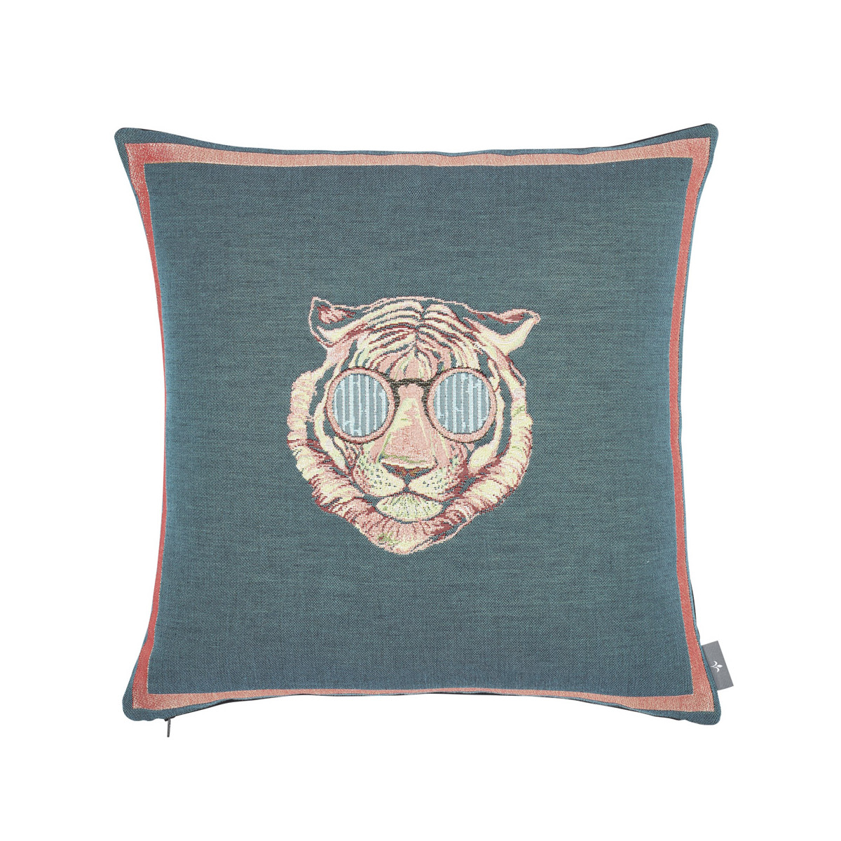 Coussin tapisserie tigre à lunettes made in france bleu 50x50 Coussin tapisserie tigre à lunettes made in france bleu 50x50