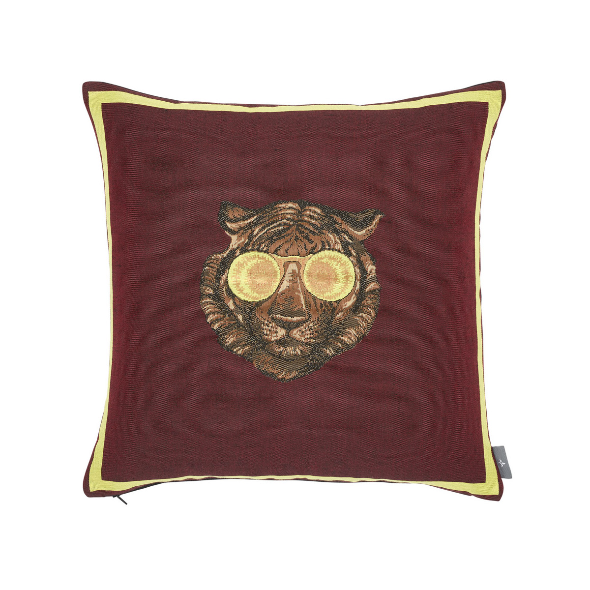 Coussin tapisserie tigre à lunettes made in france rouge 50x50 Coussin tapisserie tigre à lunettes made in france rouge 50x50
