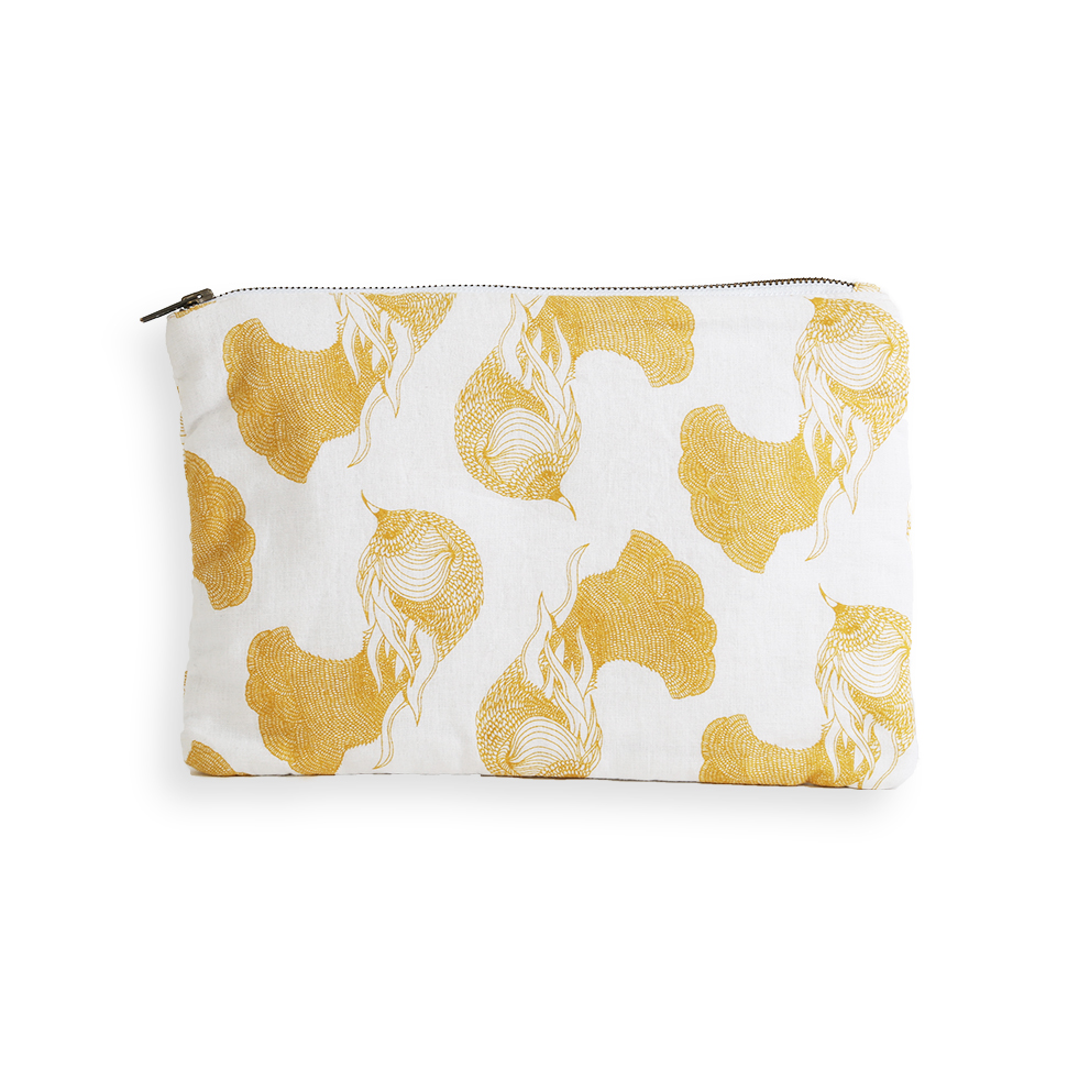 OISEAUX DE PARADIS - Pochette en coton jaune imprimé animal (photo) OISEAUX DE PARADIS - Pochette en coton jaune imprimé animal