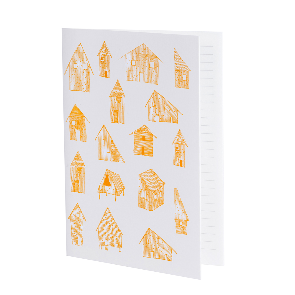 CABANES - Cahier ligné imprimé maisons orange (photo) CABANES - Cahier ligné imprimé maisons orange