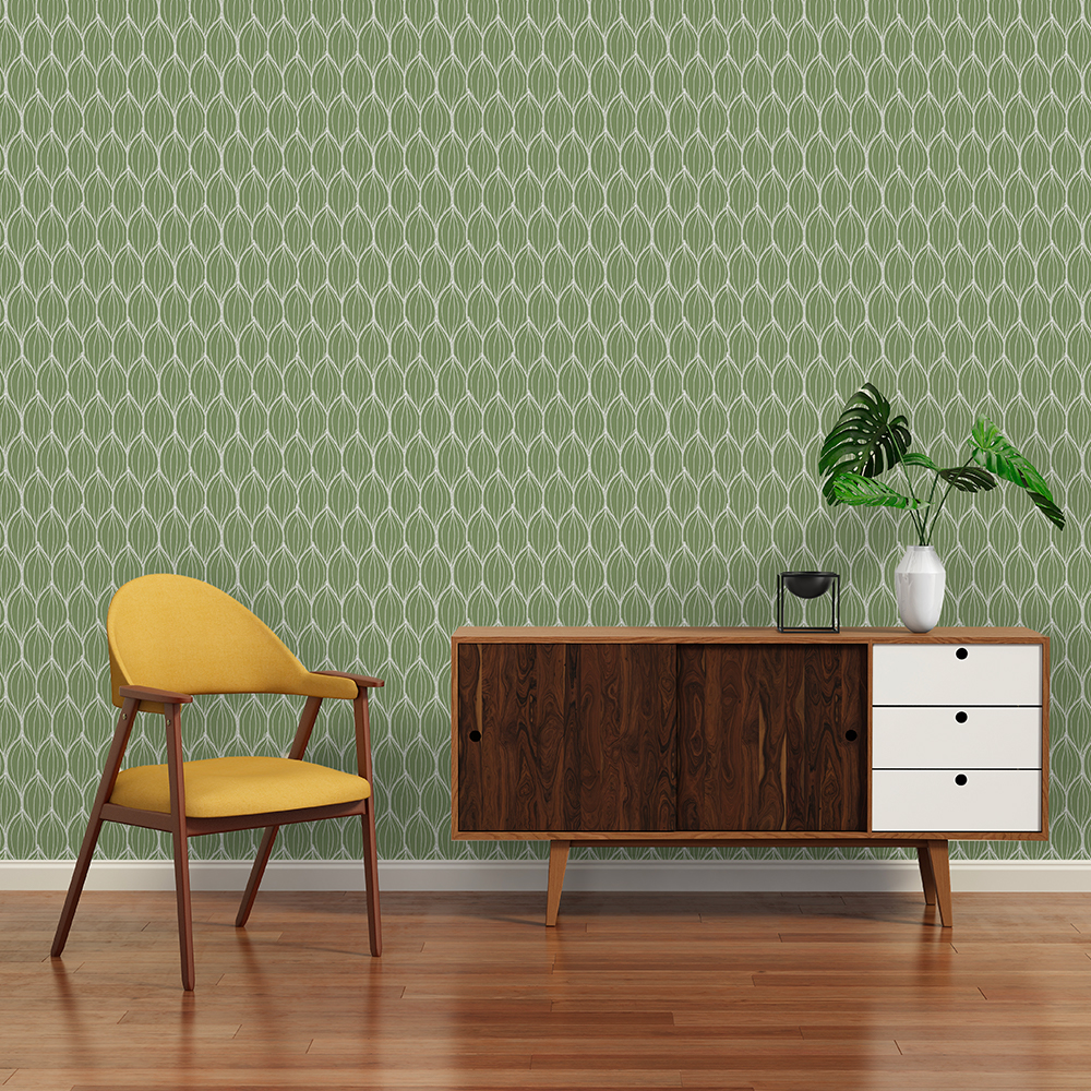 AMANDES - Papier peint vert olive imprimé graphique AMANDES - Papier peint vert olive imprimé graphique