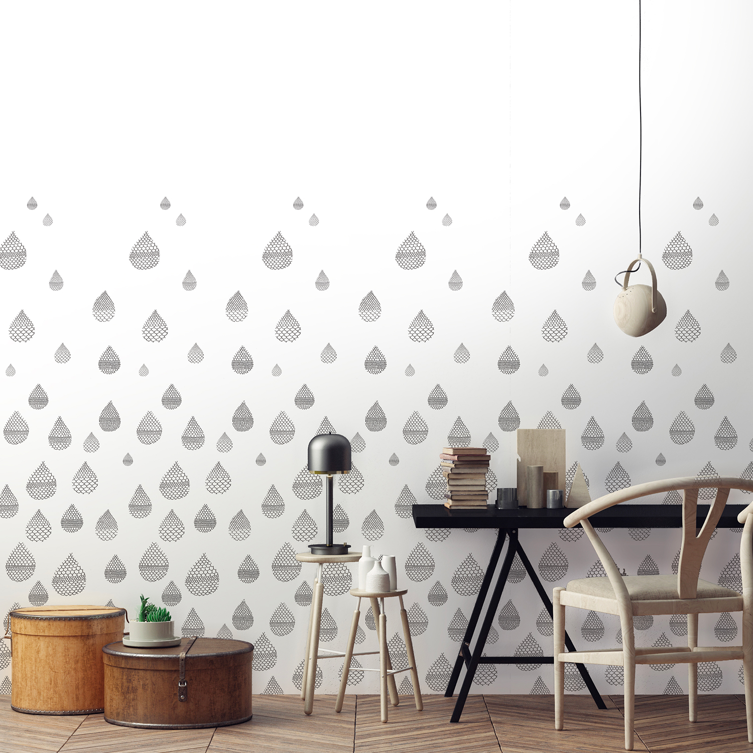 DROPS - Papier peint noir et blanc DROPS - Papier peint noir et blanc