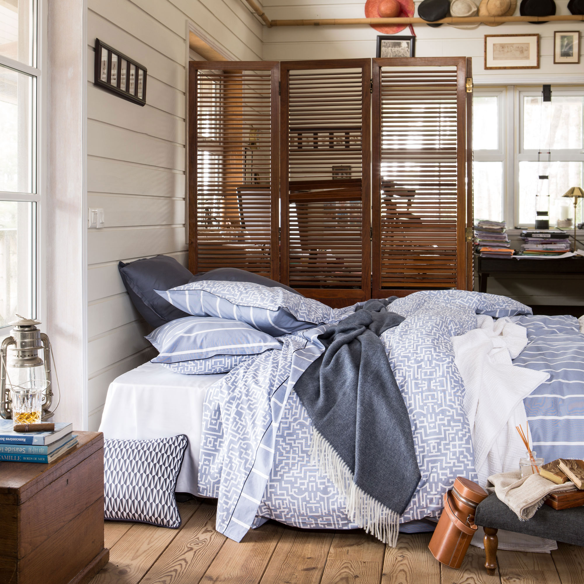 Housse de couette en percale de coton bleu marine 140x200