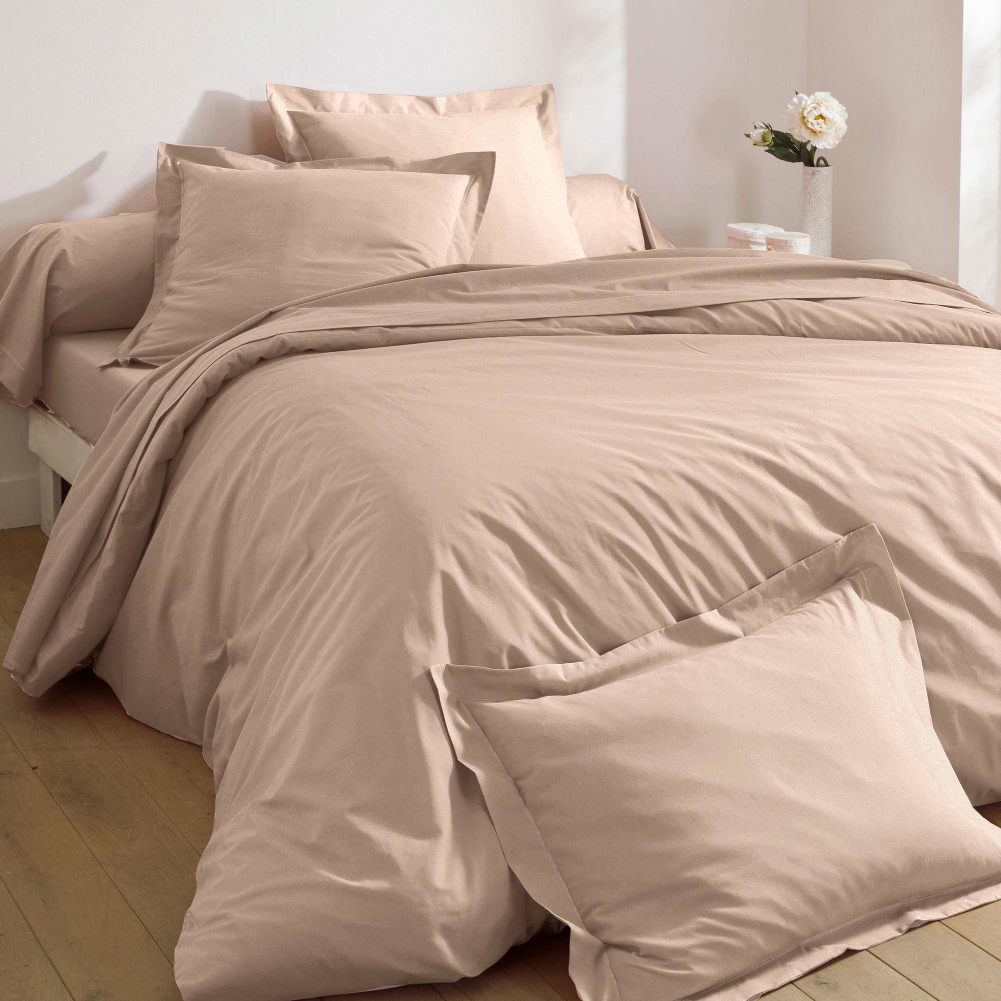 Housse de couette 240x220 en percale de coton beige sable Housse de couette 240x220 en percale de coton beige sable