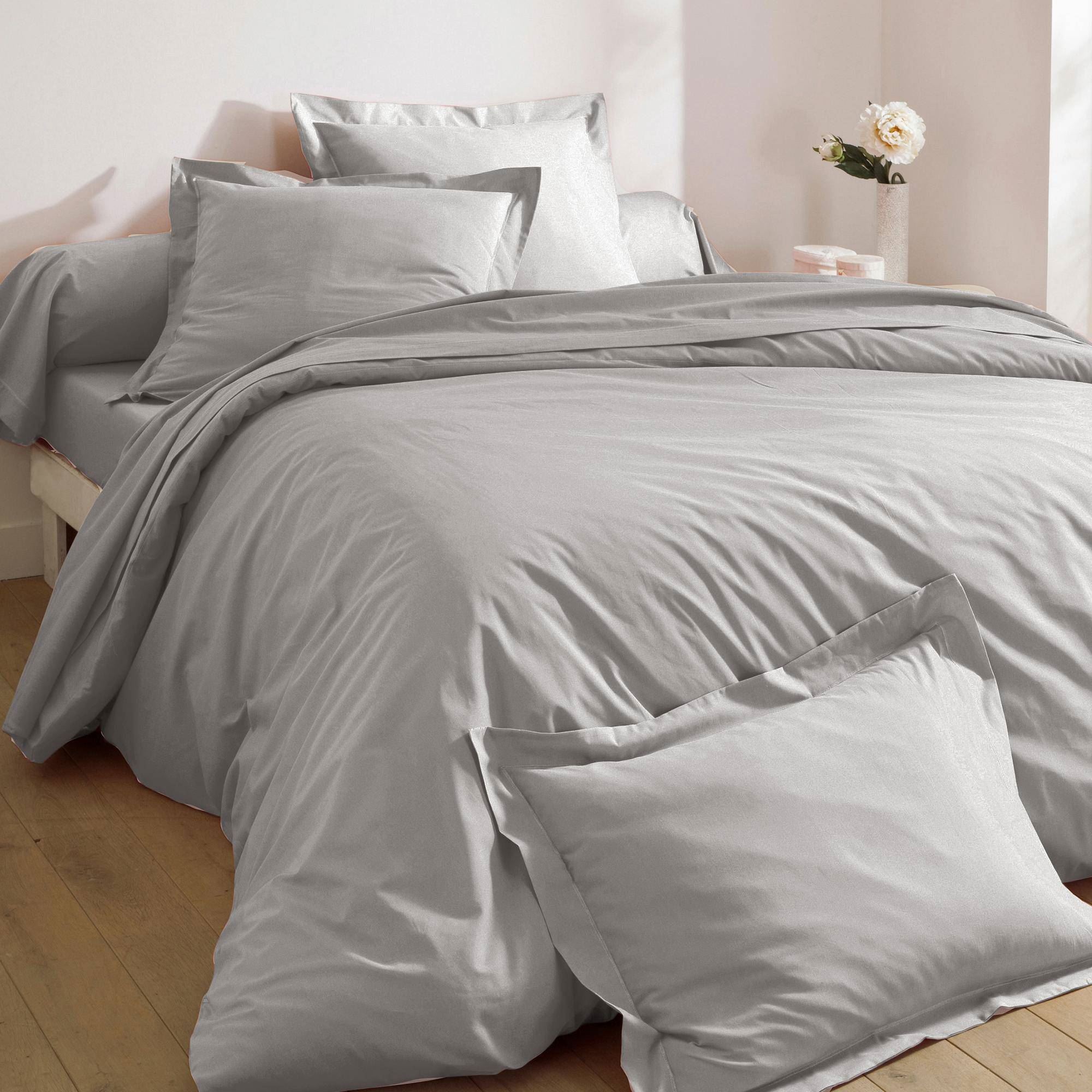 Housse de couette 240x220 en percale de coton gris brume Housse de couette 240x220 en percale de coton gris brume