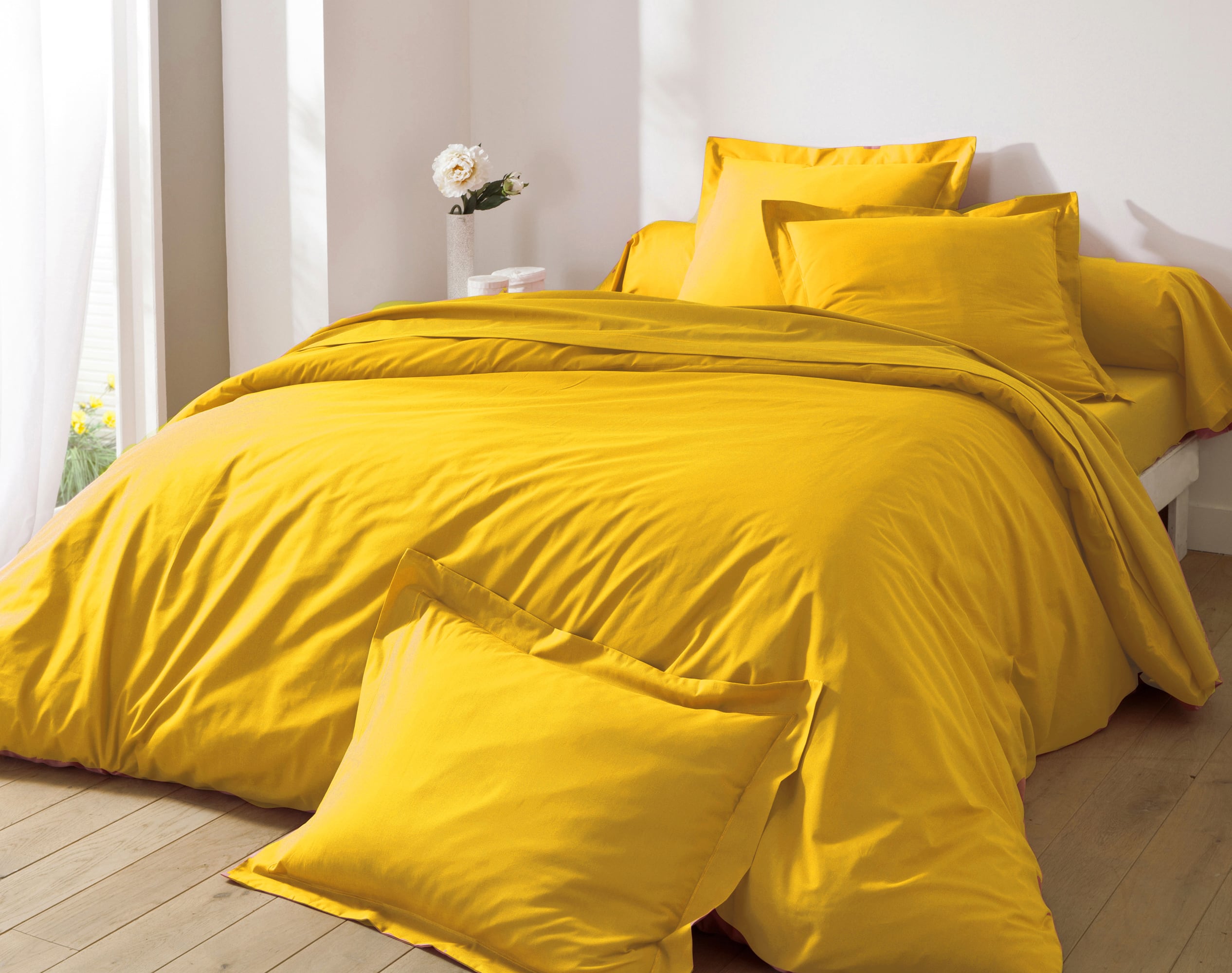 Housse de couette 240x220 en percale de coton jaune ocre Housse de couette 240x220 en percale de coton jaune ocre