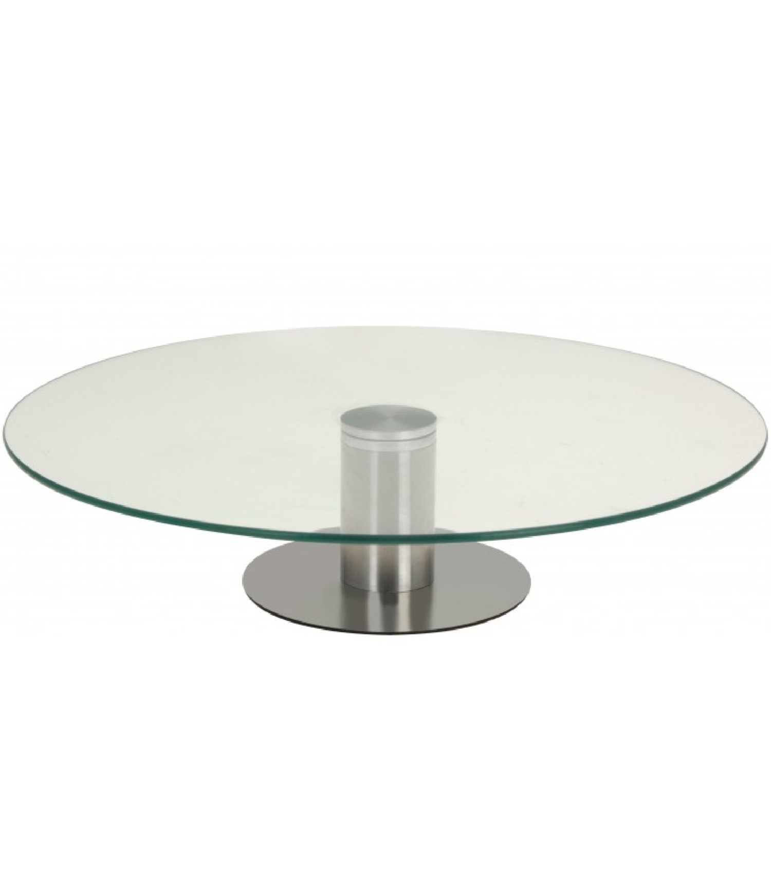Présentoir à gâteau rond rotatif en verre et métal chromé Présentoir à gâteau rond rotatif en verre et métal chromé