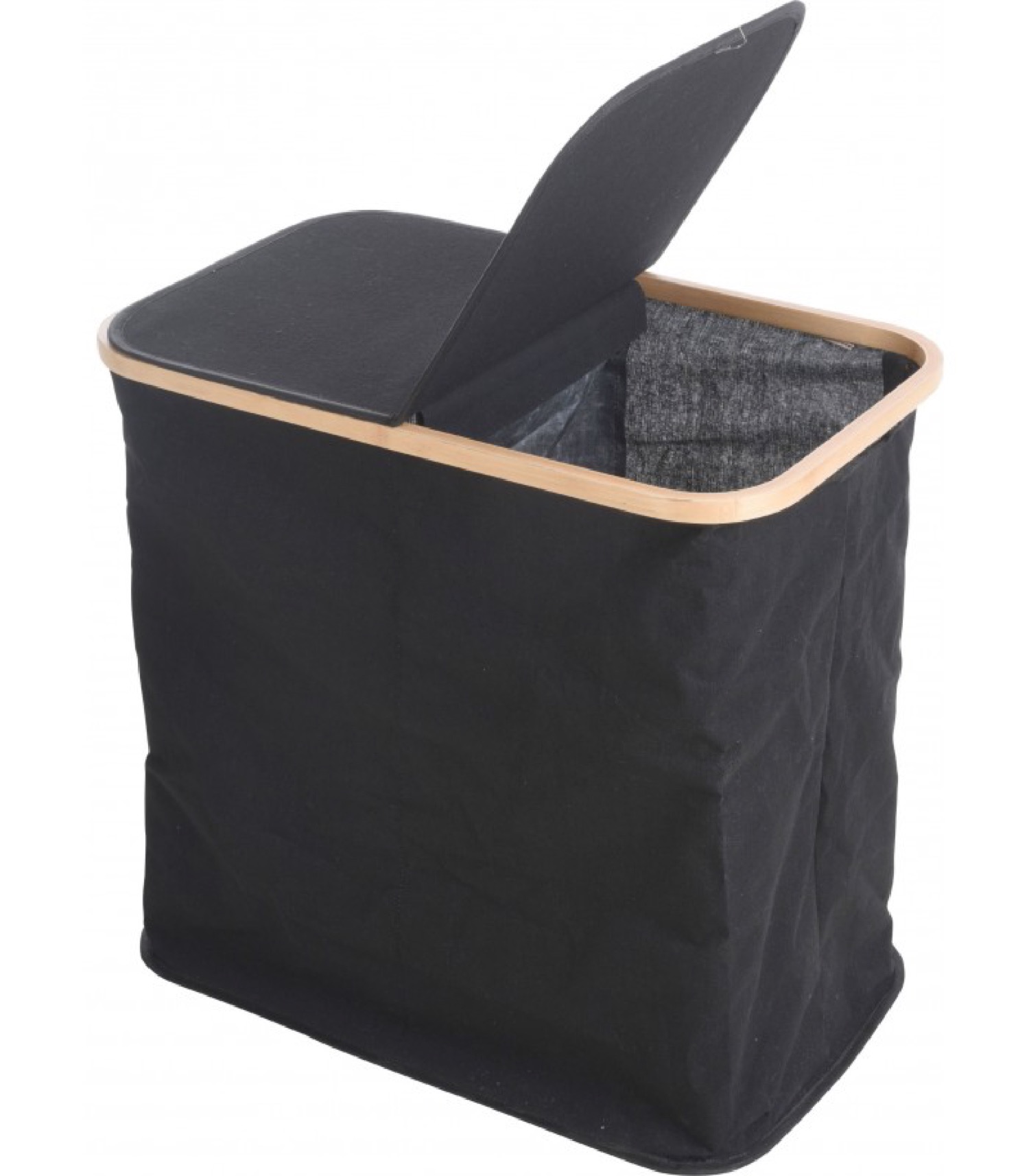 Panier à linge 2 compartiments tissu noir et bambou H51cm Panier à linge 2 compartiments tissu noir et bambou H51cm