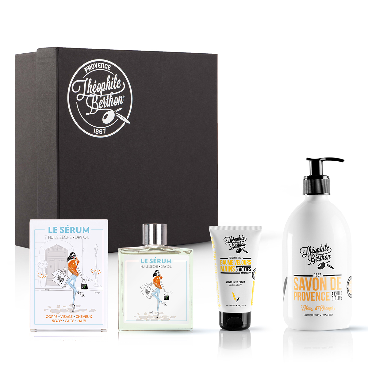 Coffret huile sèche baume mains et savon douche fleur oranger (photo) Coffret huile sèche baume mains et savon douche fleur oranger