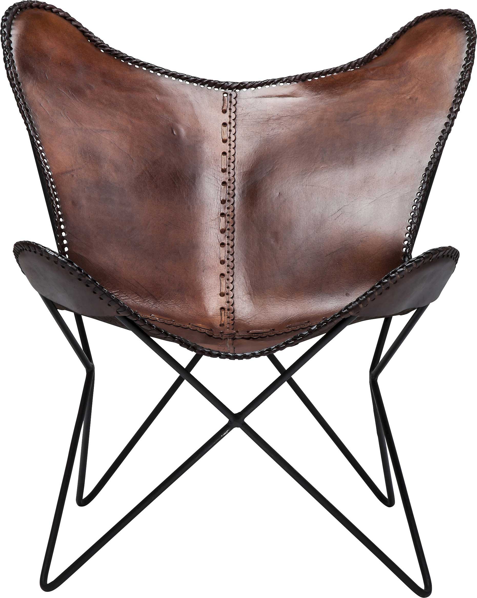 Fauteuil papillon en cuir et acier noir