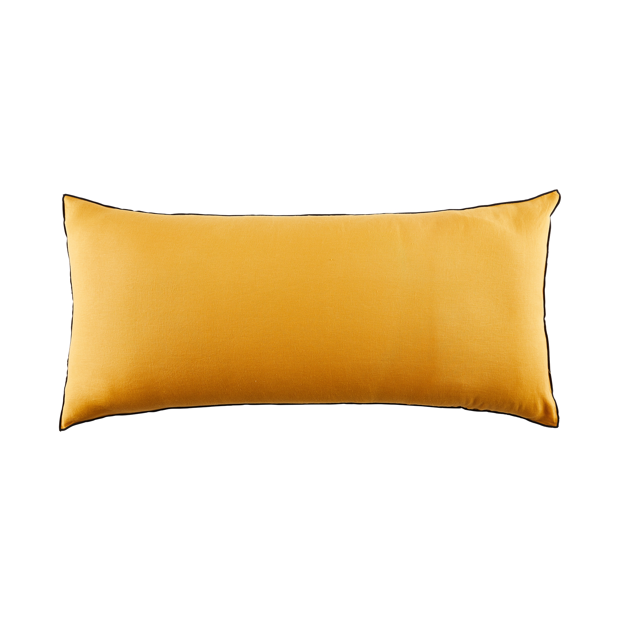 Housse de coussin 55x110 cm Jaune ocre et bourdon noir en Lin Housse de coussin 55x110 cm Jaune ocre et bourdon noir en Lin