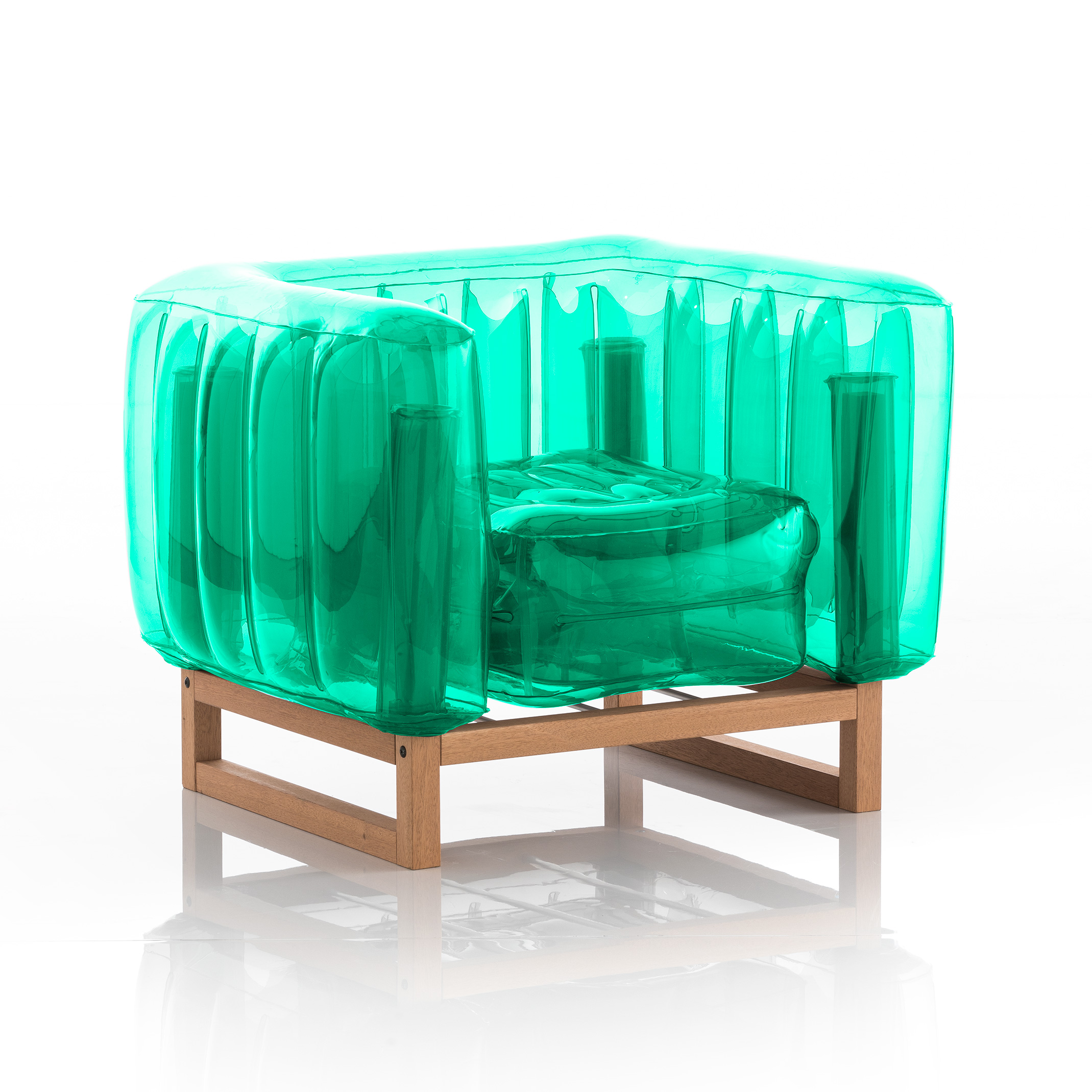 Fauteuil tpu vert cristal cadre en bois