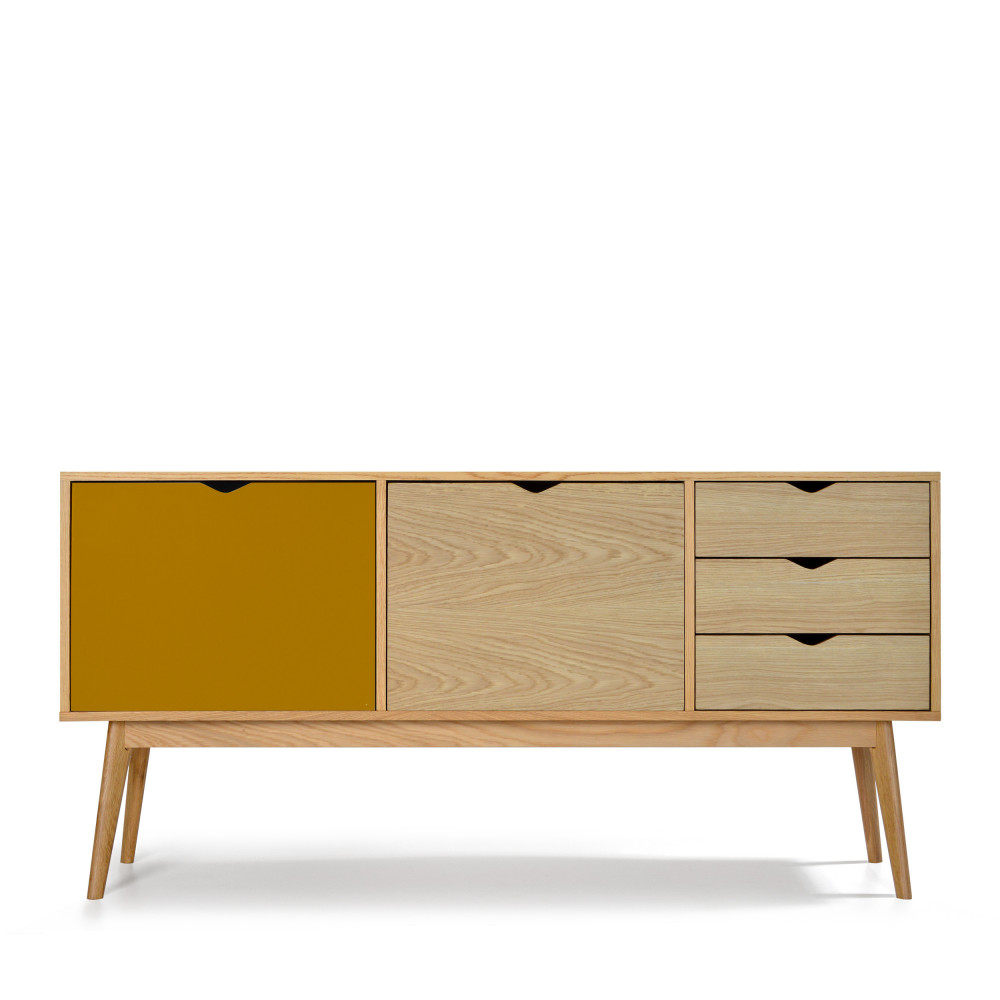 Buffet design 2 portes 3 tiroirs chêne ocre