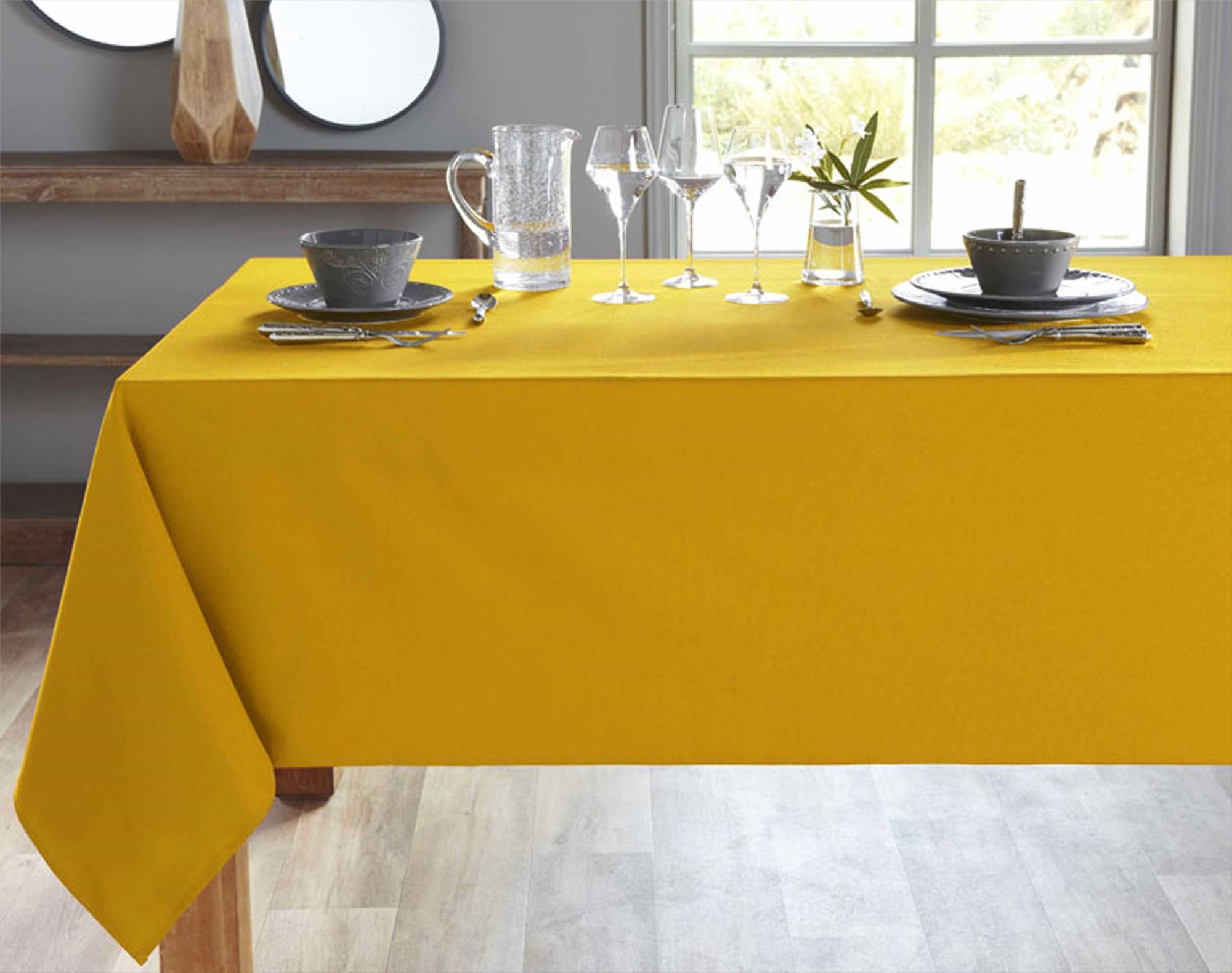 Nappe rectangulaire jaune ocre en coton 150x300 Nappe rectangulaire jaune ocre en coton 150x300
