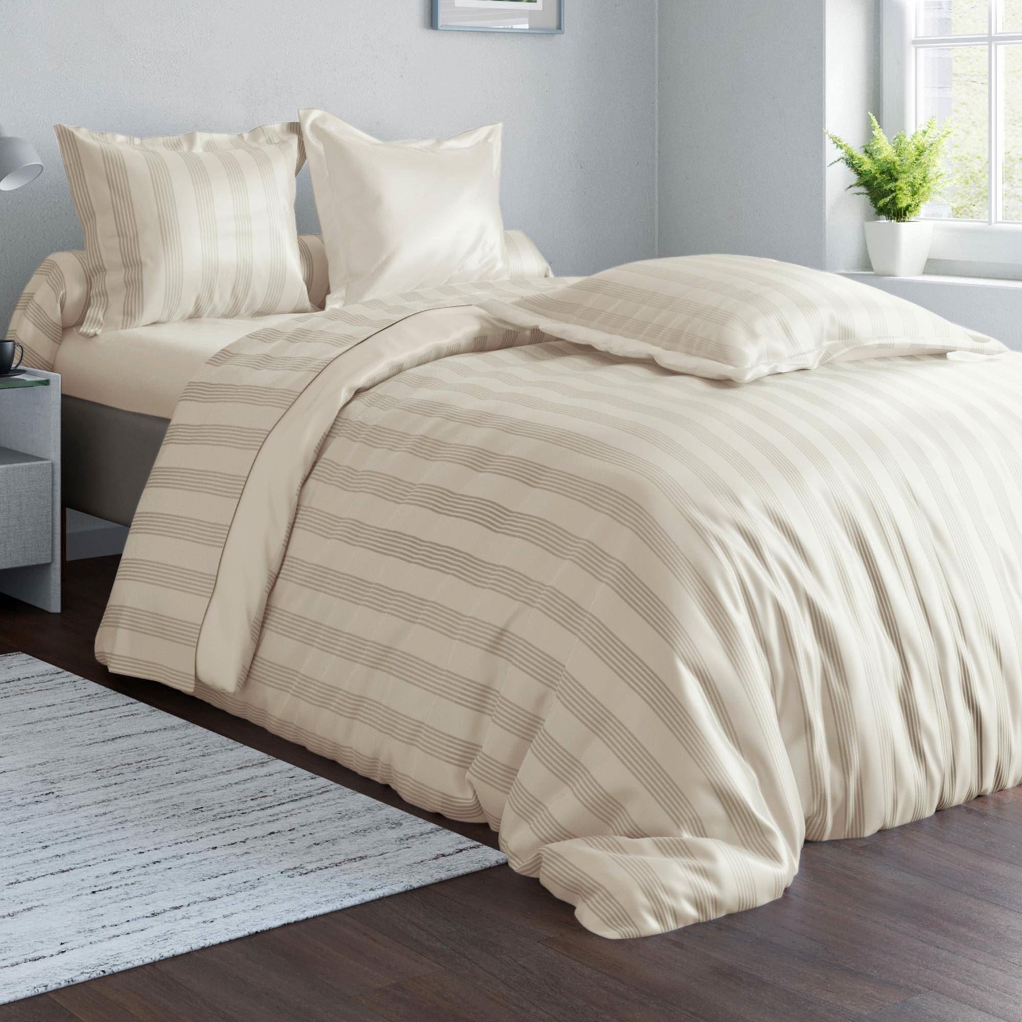 Housse de couette 200x200 en satin de coton beige