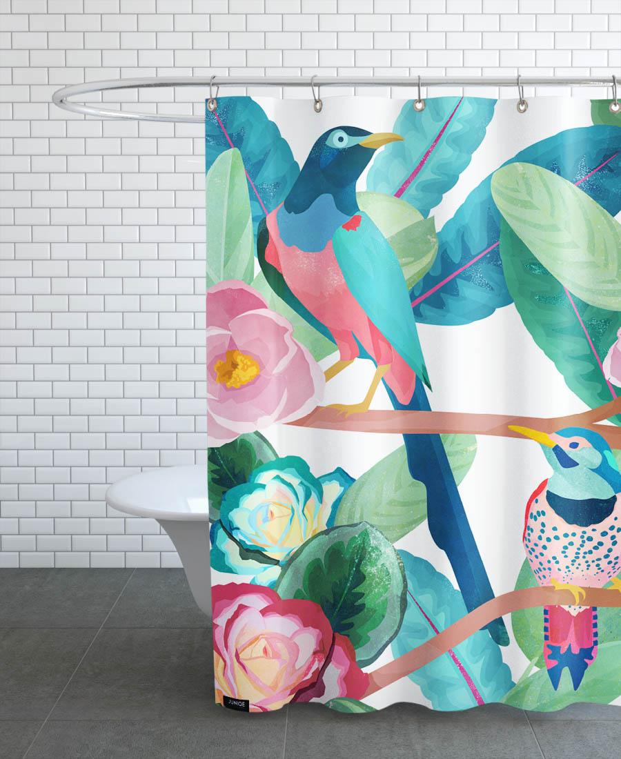 rideau de douche en polyester en rose & turquoise 150x200