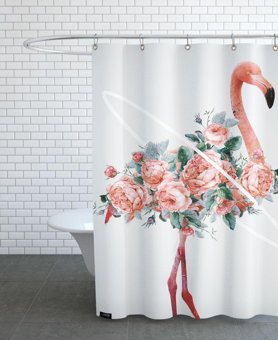 rideau de douche en polyester en blanc & rose 150x200