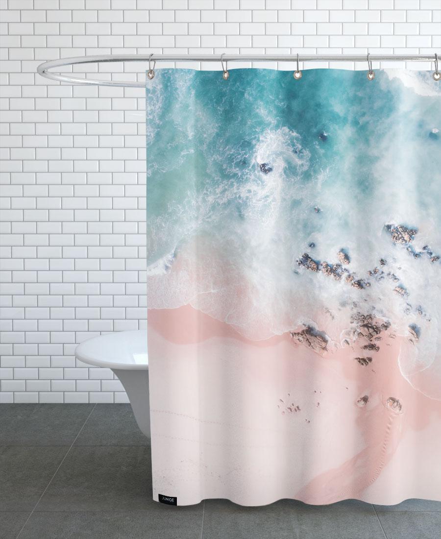 rideau de douche en polyester en rose & turquoise 150x200