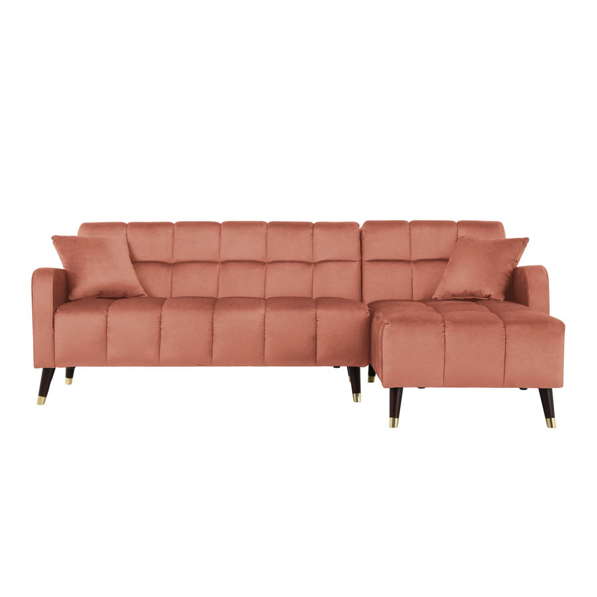 Canapé d'angle velours rose corail imperméable 4 places Canapé d'angle velours rose corail imperméable 4 places