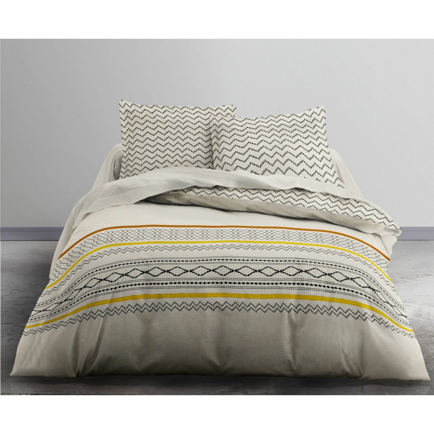 Parure de housse de couette Boutonniere dissimulée coton Beige