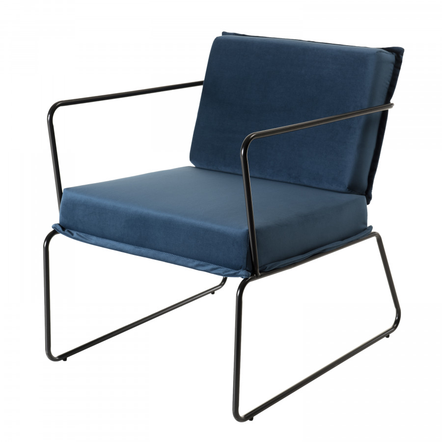 Fauteuil tissu velours bleu nuit pieds évasés métal Fauteuil tissu velours bleu nuit pieds évasés métal