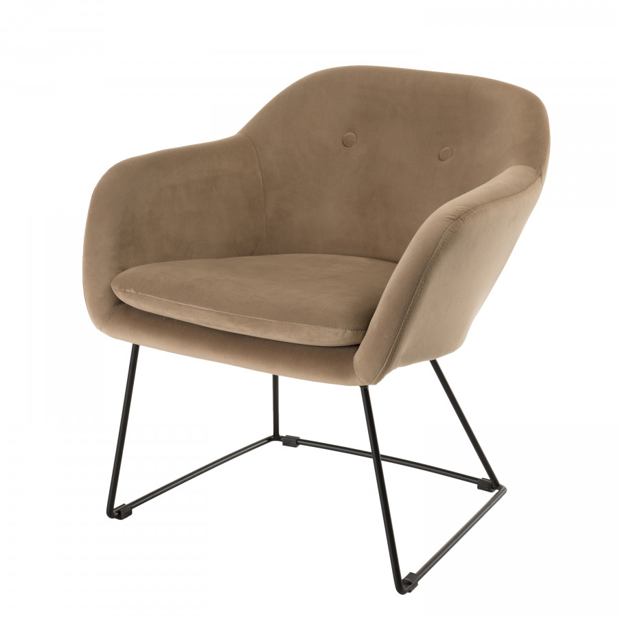Fauteuil urban tissu velours chamois pieds évasés métal Fauteuil urban tissu velours chamois pieds évasés métal