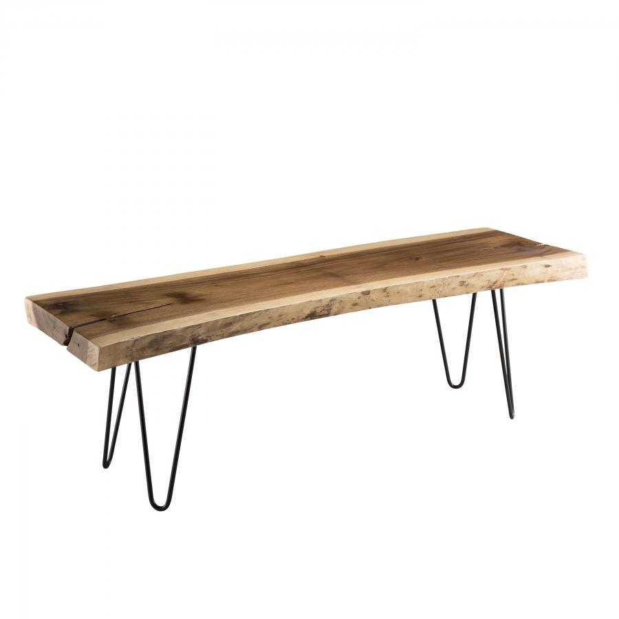 Banc nature bois Mungur pieds épingles métal Banc nature bois Mungur pieds épingles métal