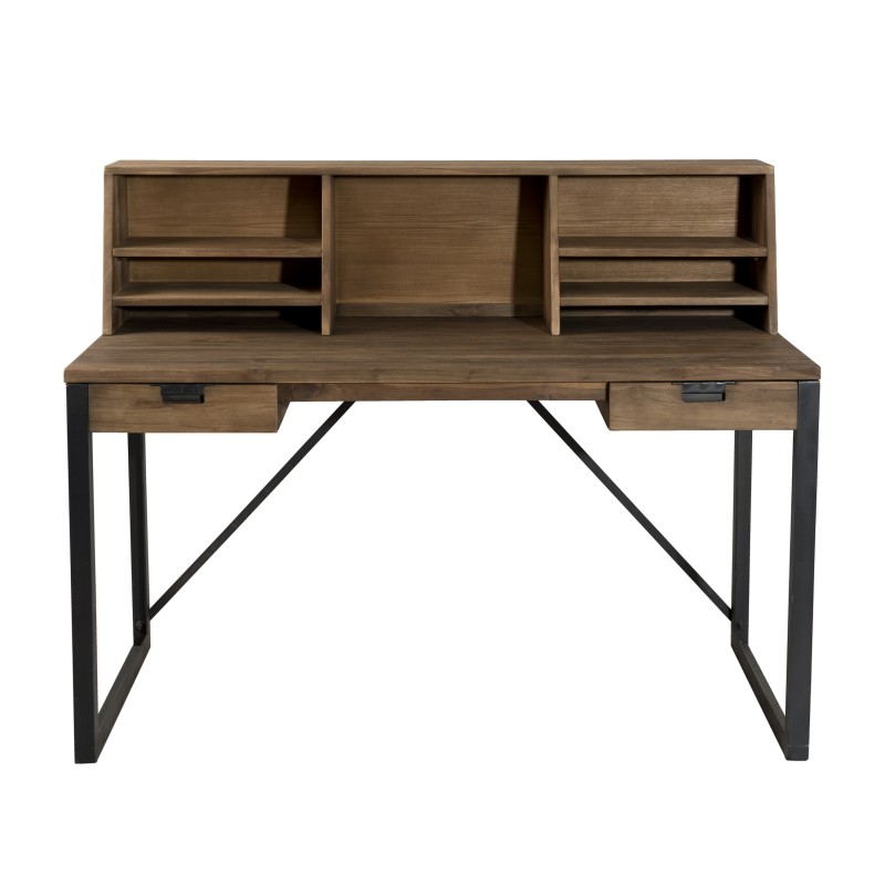 Bureau 2 tiroirs avec étagères bois et métal Bureau 2 tiroirs avec étagères bois et métal