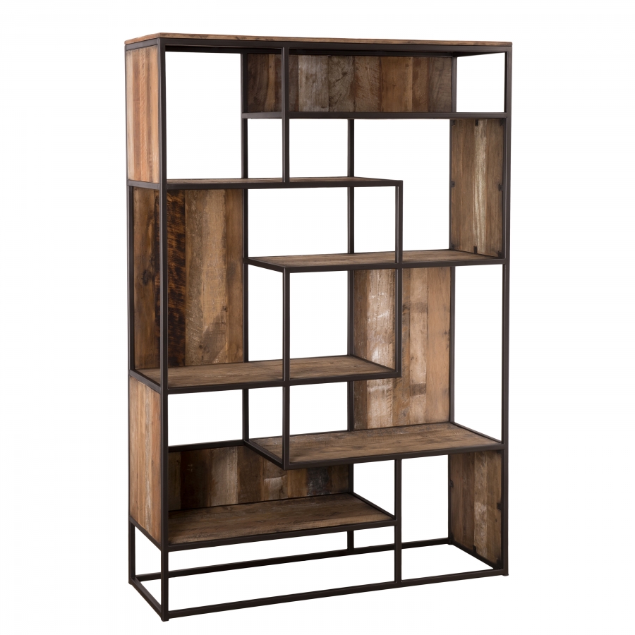 Bibliothèque 6 niveaux bois teck recyclé acacia mahogany métal (photo) Bibliothèque 6 niveaux bois teck recyclé acacia mahogany métal