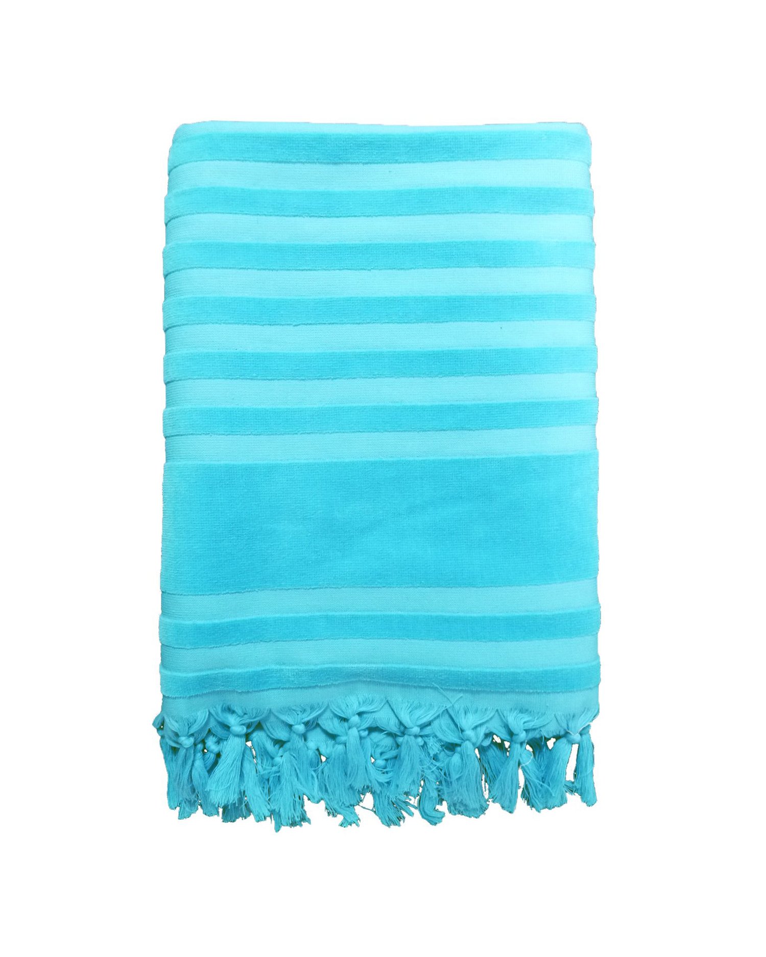 Fouta éponge velours ciselée avec franges bleue turquoise scala 90x160 (photo) Fouta éponge velours ciselée avec franges bleue turquoise scala 90x160
