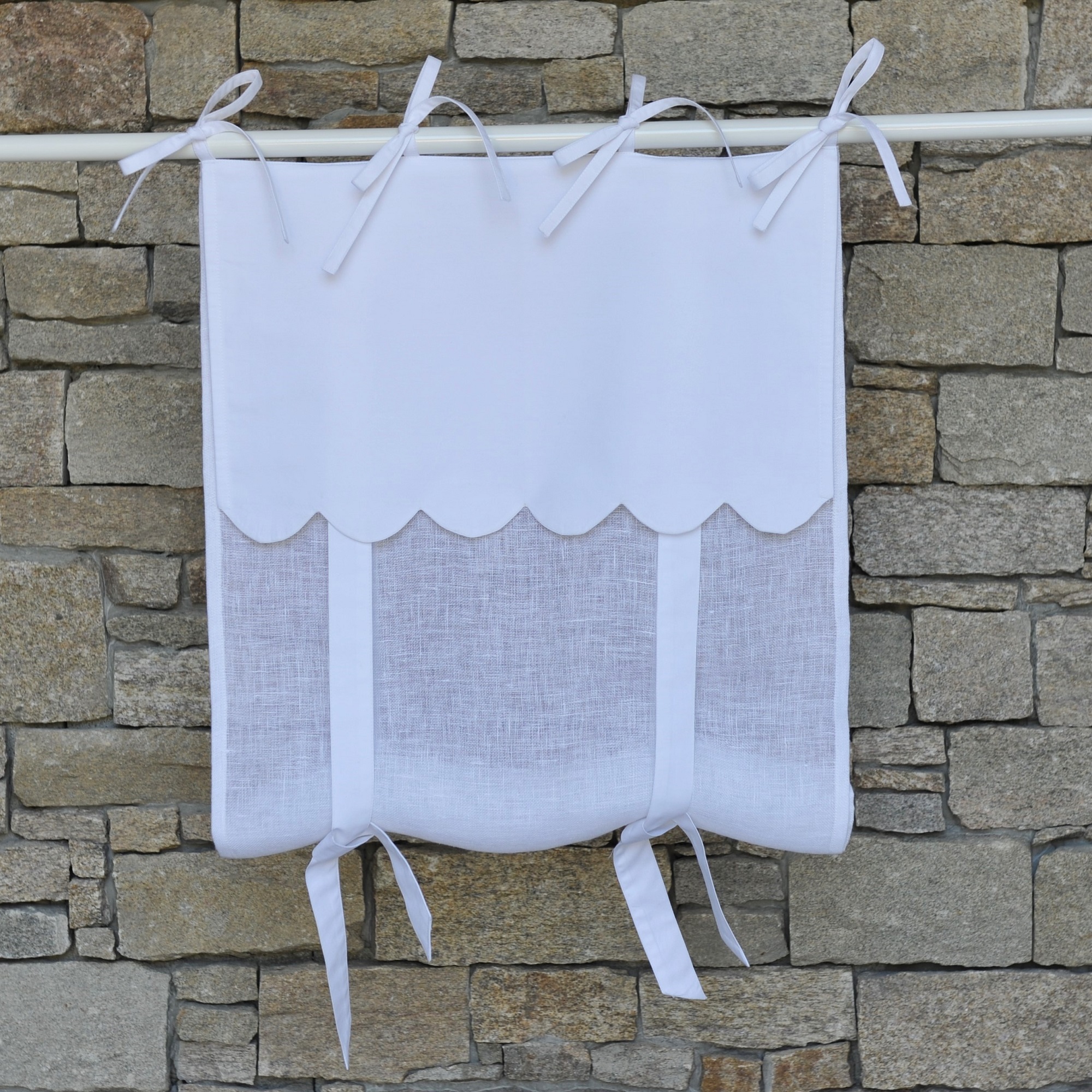 Store en lin blanc avec festons 45X70 CM Store en lin blanc avec festons 45X70 CM