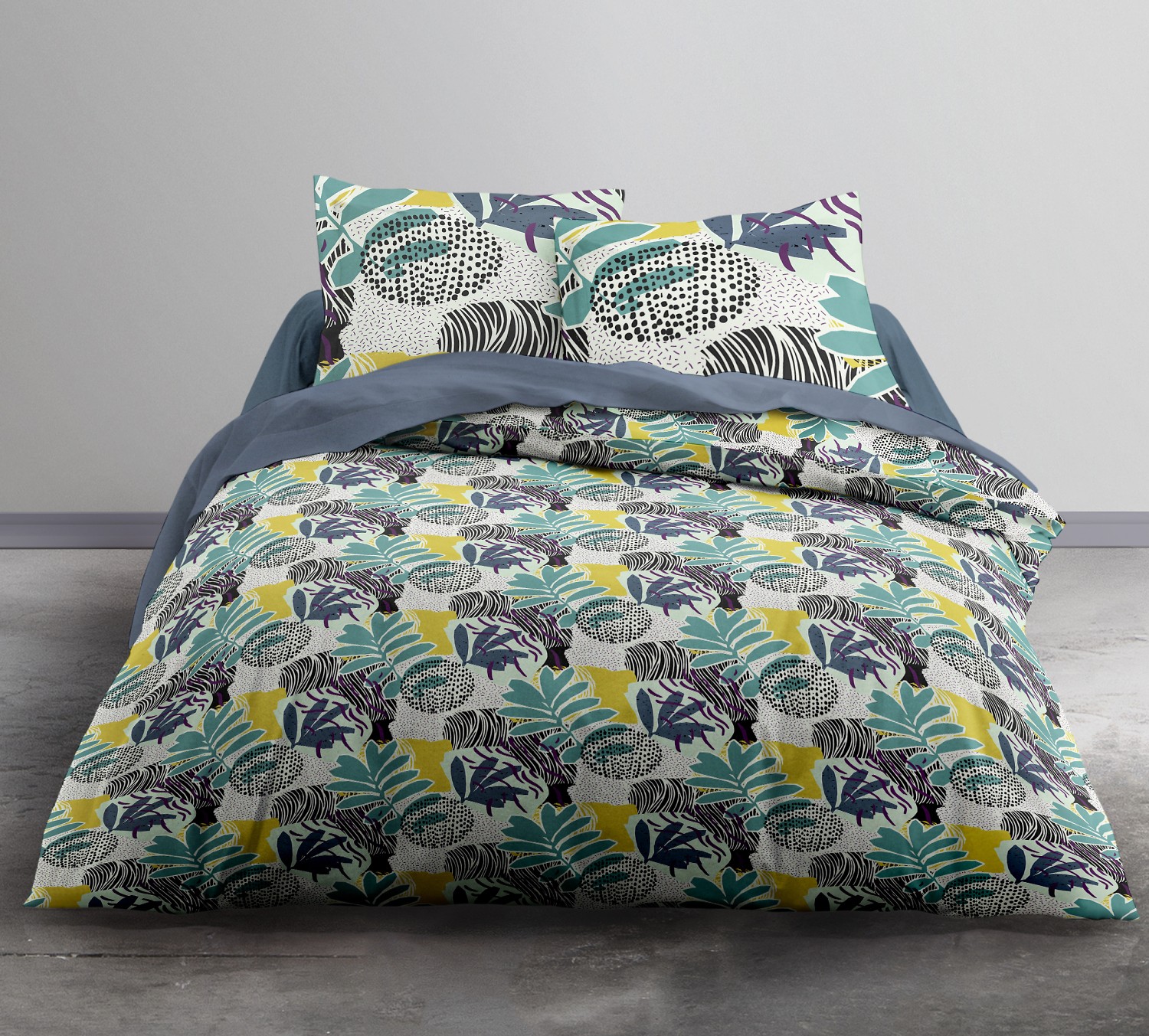 Parure de housse de couette coton vert 220x240 cm
