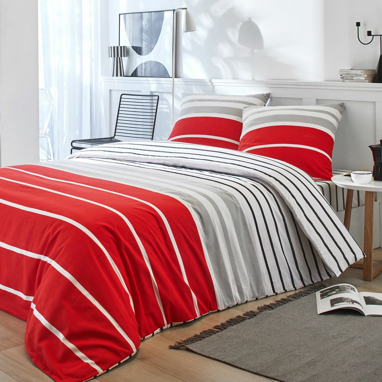 Parure de housse de couette coton rouge 220x240 cm