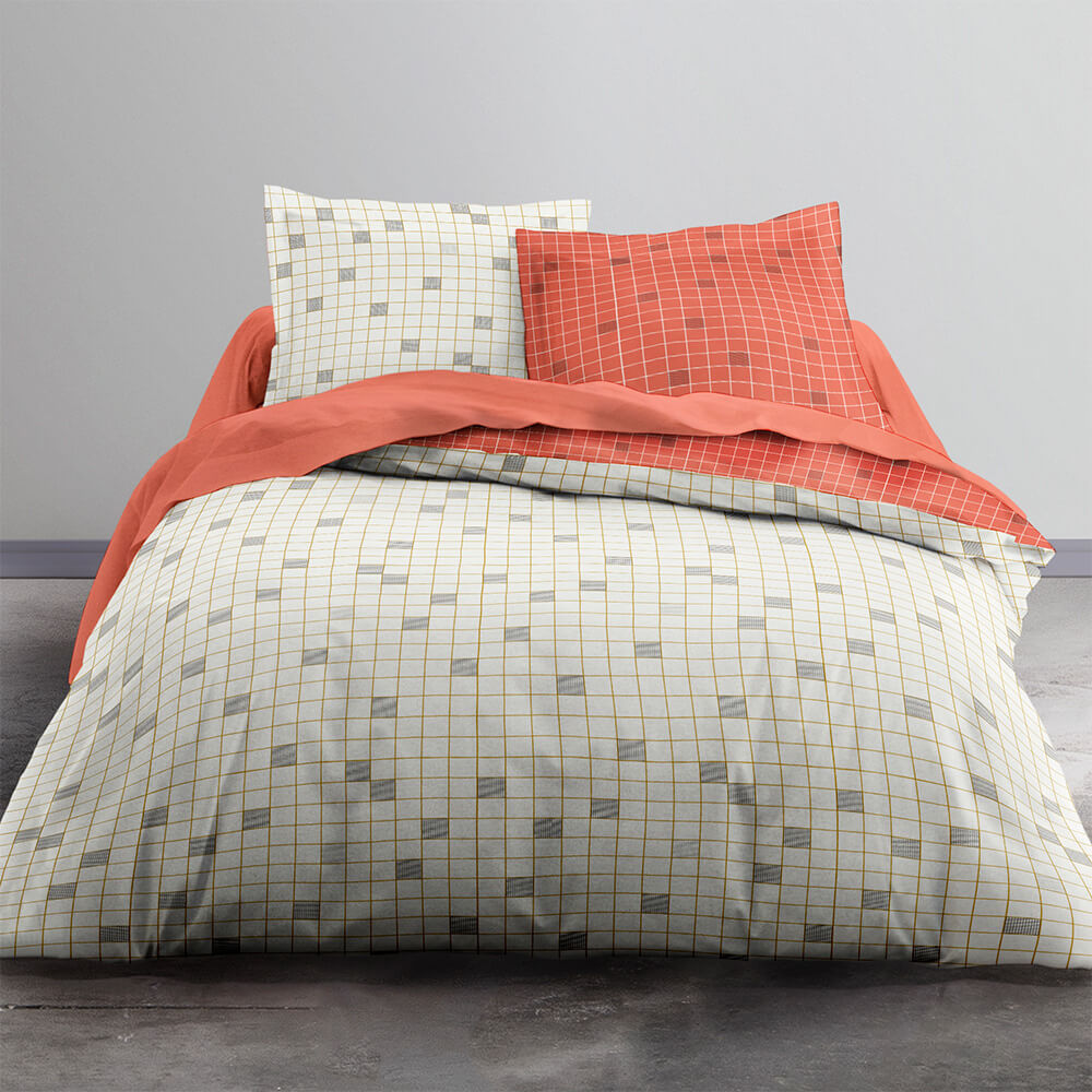 Parure de lit coton 2 personnes imprimé graphique SUNSHINE