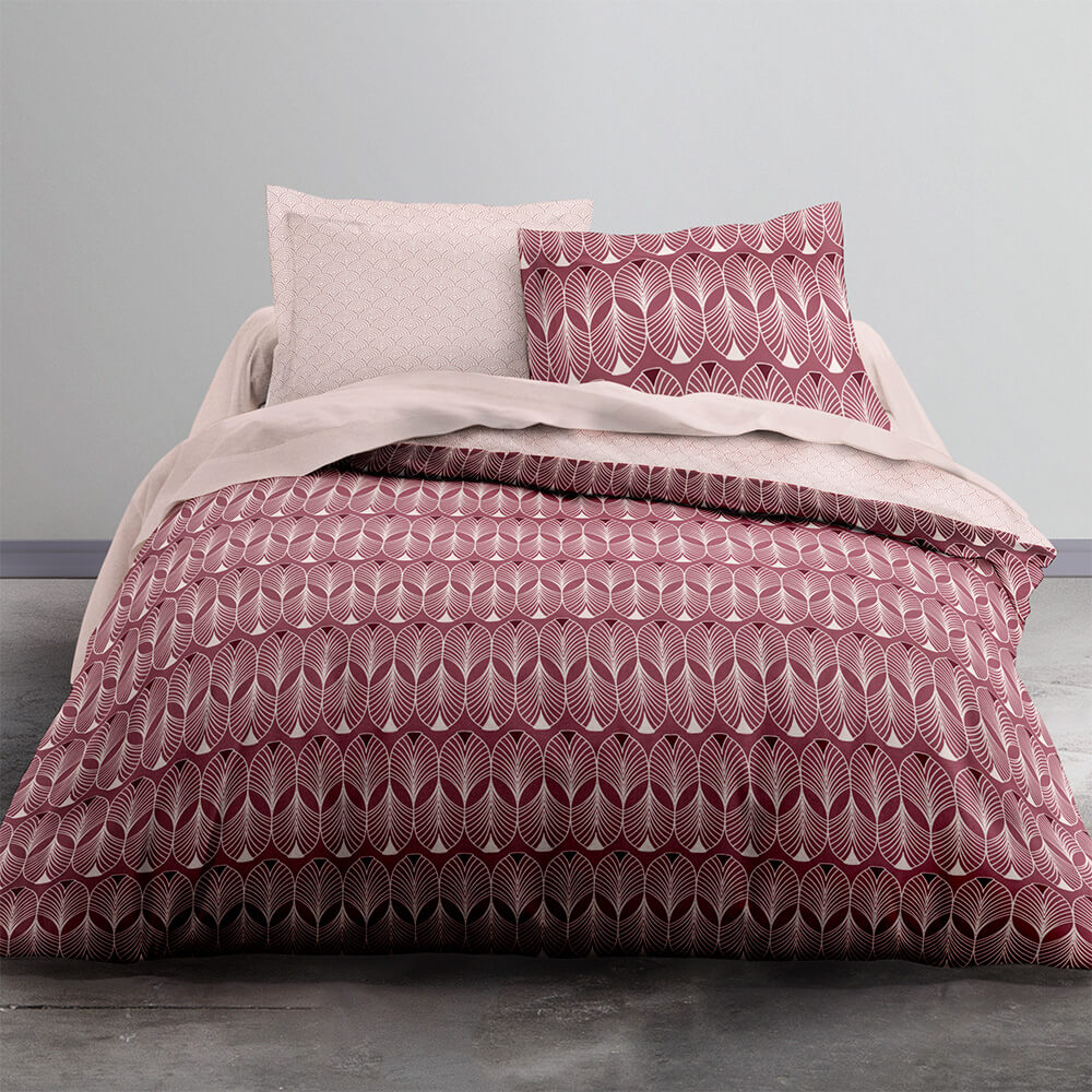 Parure de lit 2 personnes imprimé en Coton Rose 220x240 cm Parure de lit 2 personnes imprimé en Coton Rose 220x240 cm