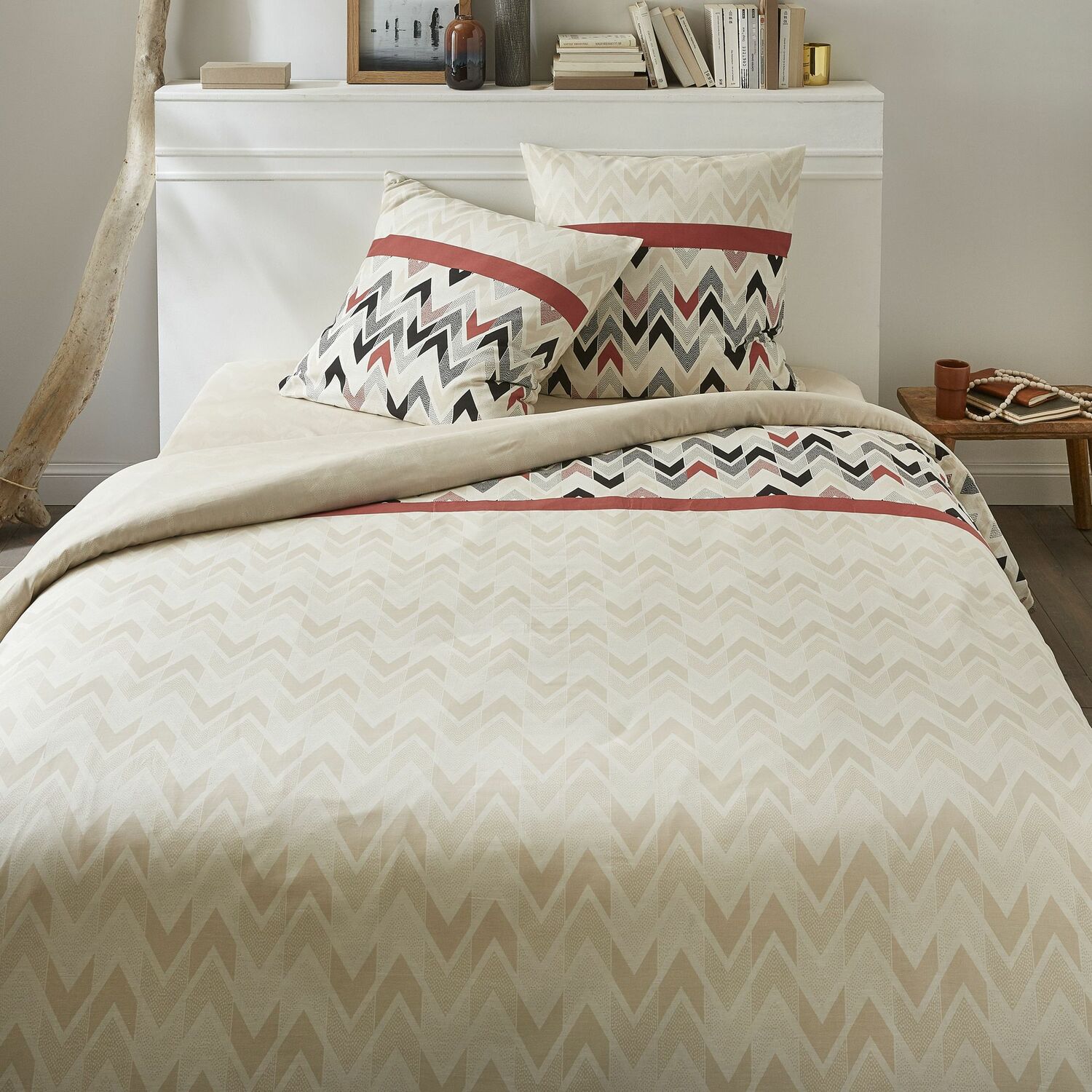 Parure de housse de couette coton beige 220x240 cm