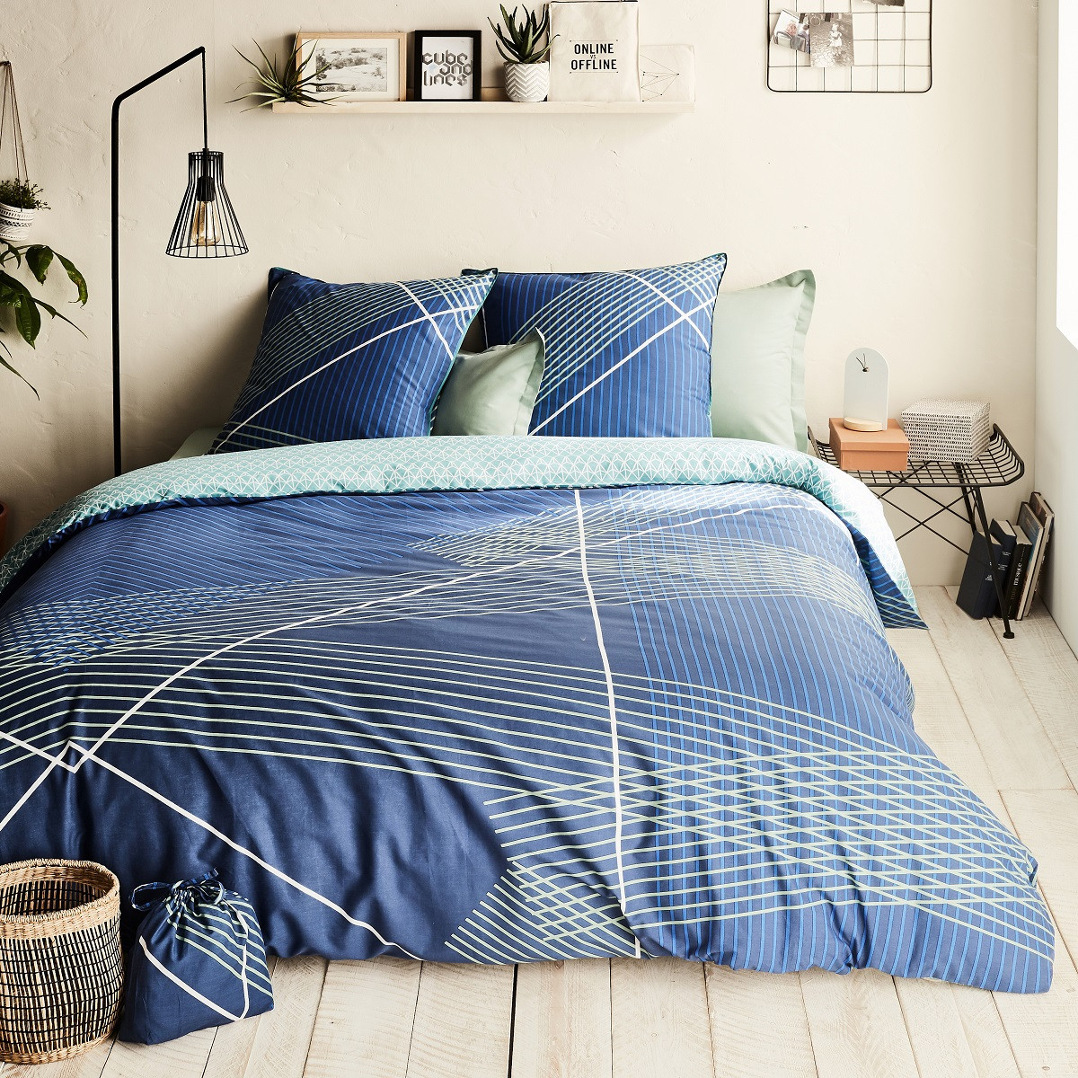 Parure de housse de couette oeko-tex® coton bleu 220x240 cm Parure de housse de couette oeko-tex® coton bleu 220x240 cm