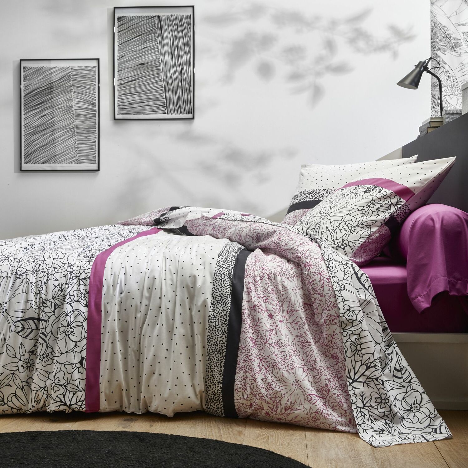 Parure de housse de couette coton violet 200x200 cm