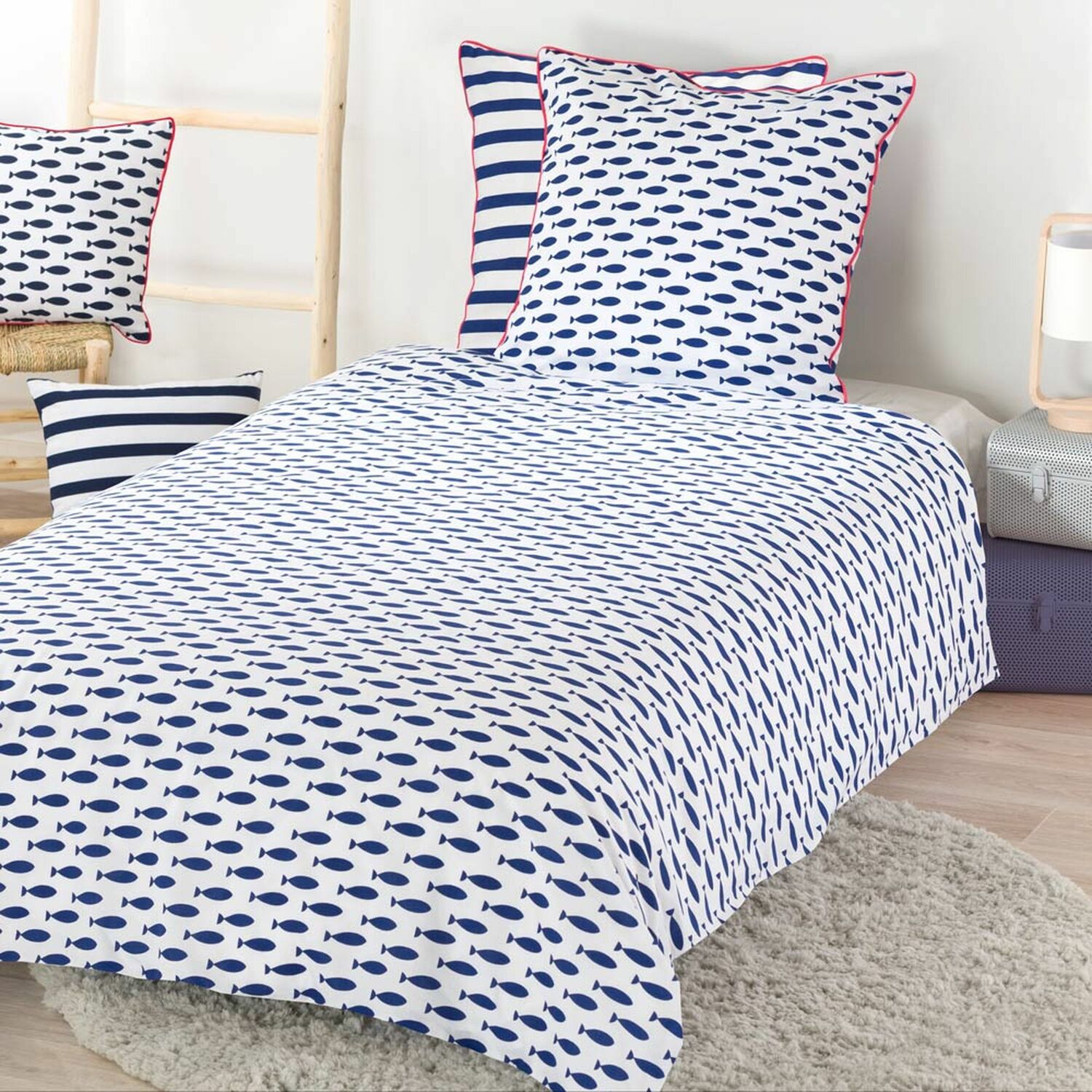 Parure de housse de couette coton Bleu Parure de housse de couette coton Bleu