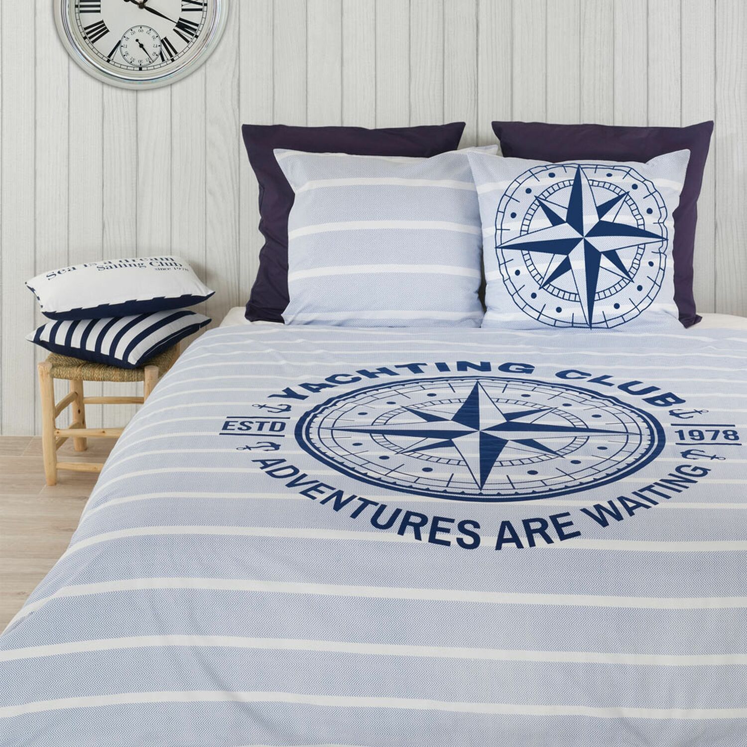 Parure de housse de couette coton bleu 220x240 cm