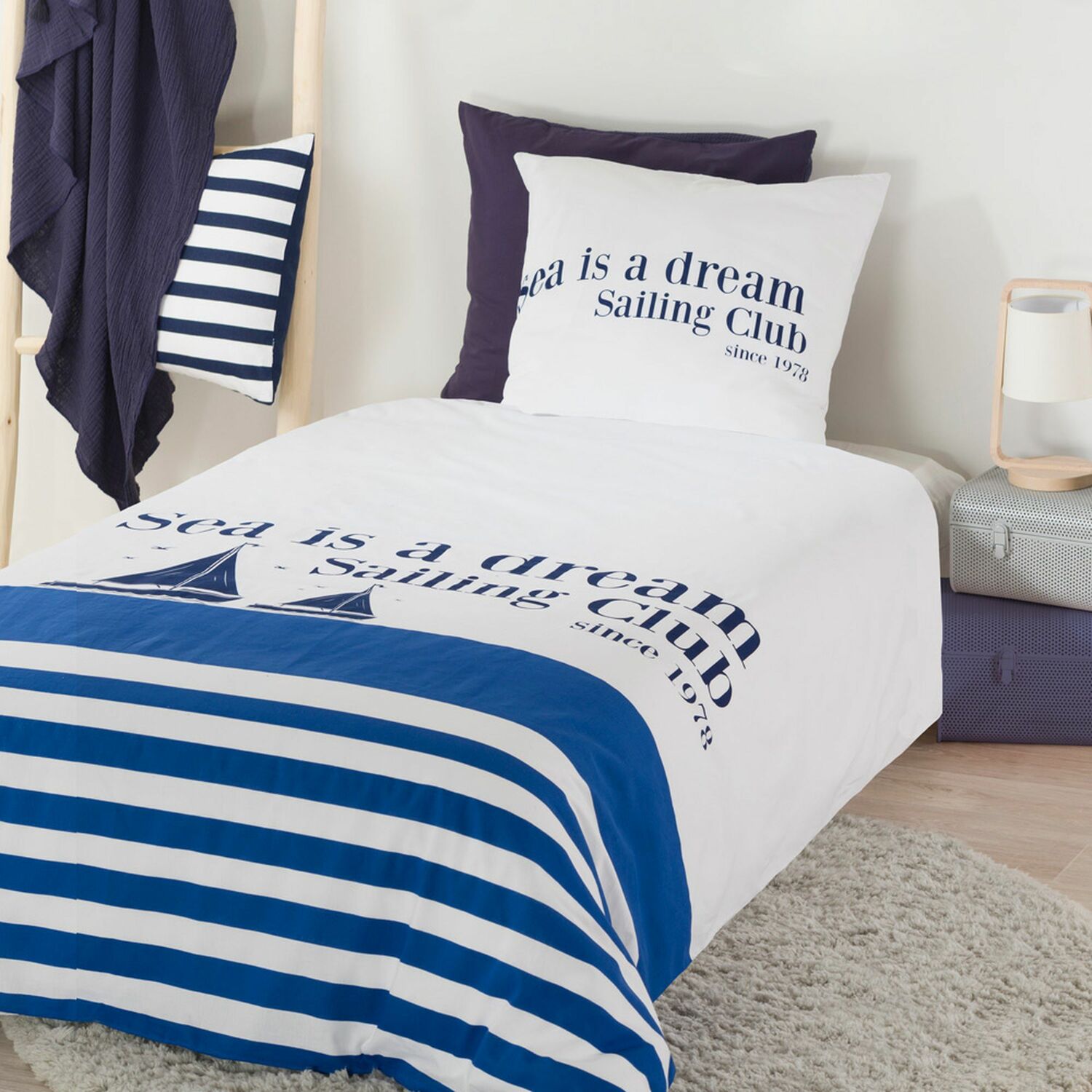 Parure de housse de couette bouton coton bleu 140x200 cm (photo) Parure de housse de couette bouton coton bleu 140x200 cm