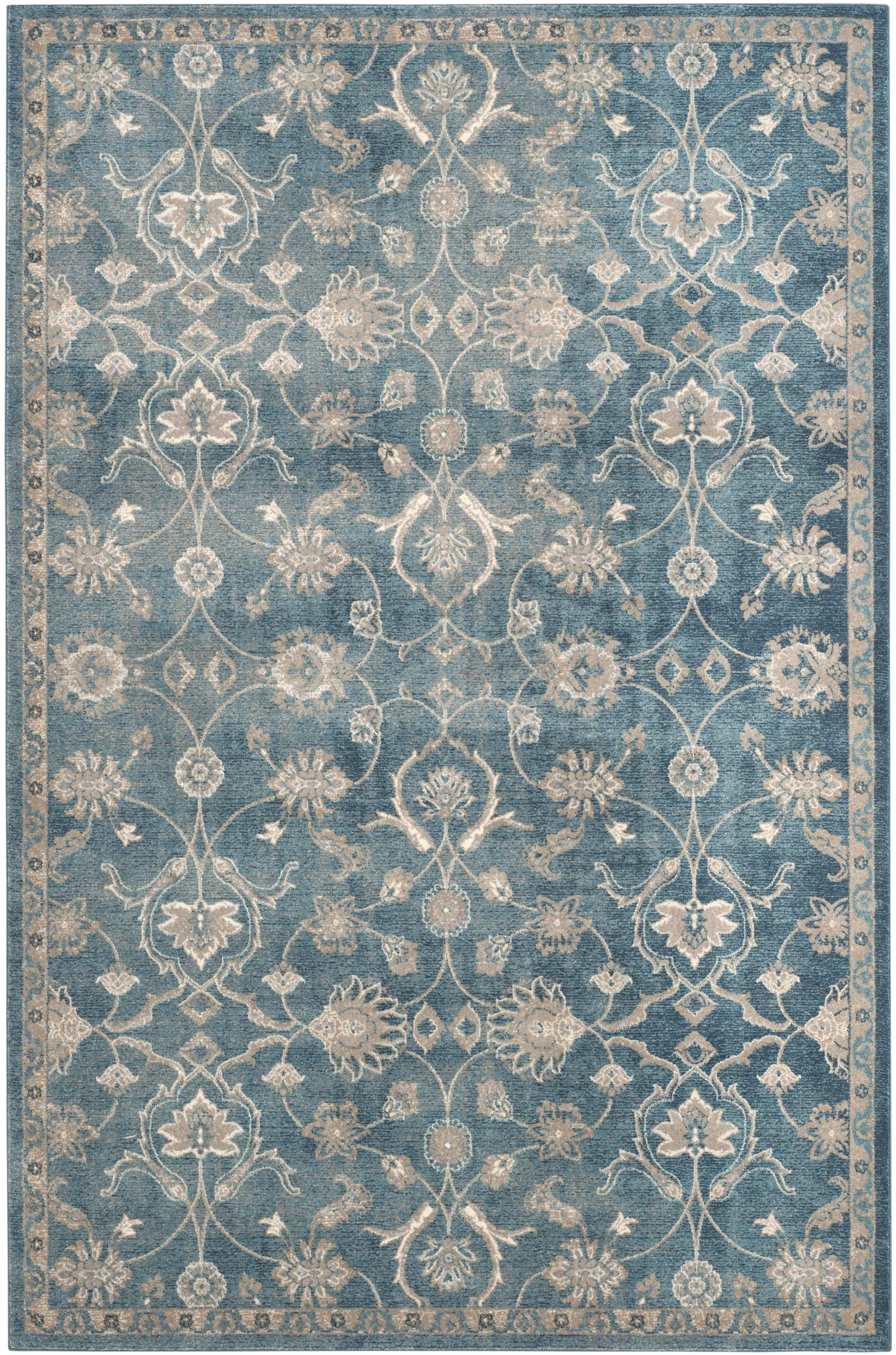 Tapis de salon d'inspiration vintage bleu et beige 200x300 Tapis de salon d'inspiration vintage bleu et beige 200x300