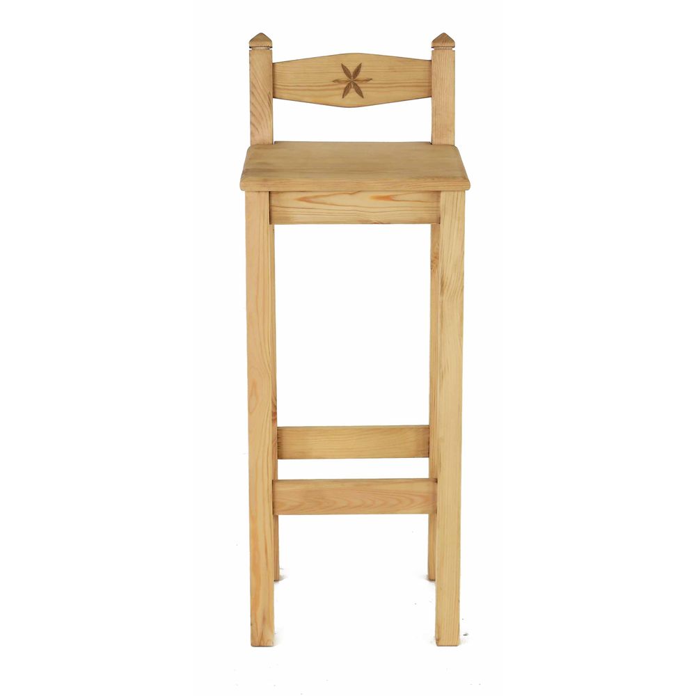 Chaise de bar pin massif sculptée hauteur assise 75 cm (photo) Chaise de bar pin massif sculptée hauteur assise 75 cm