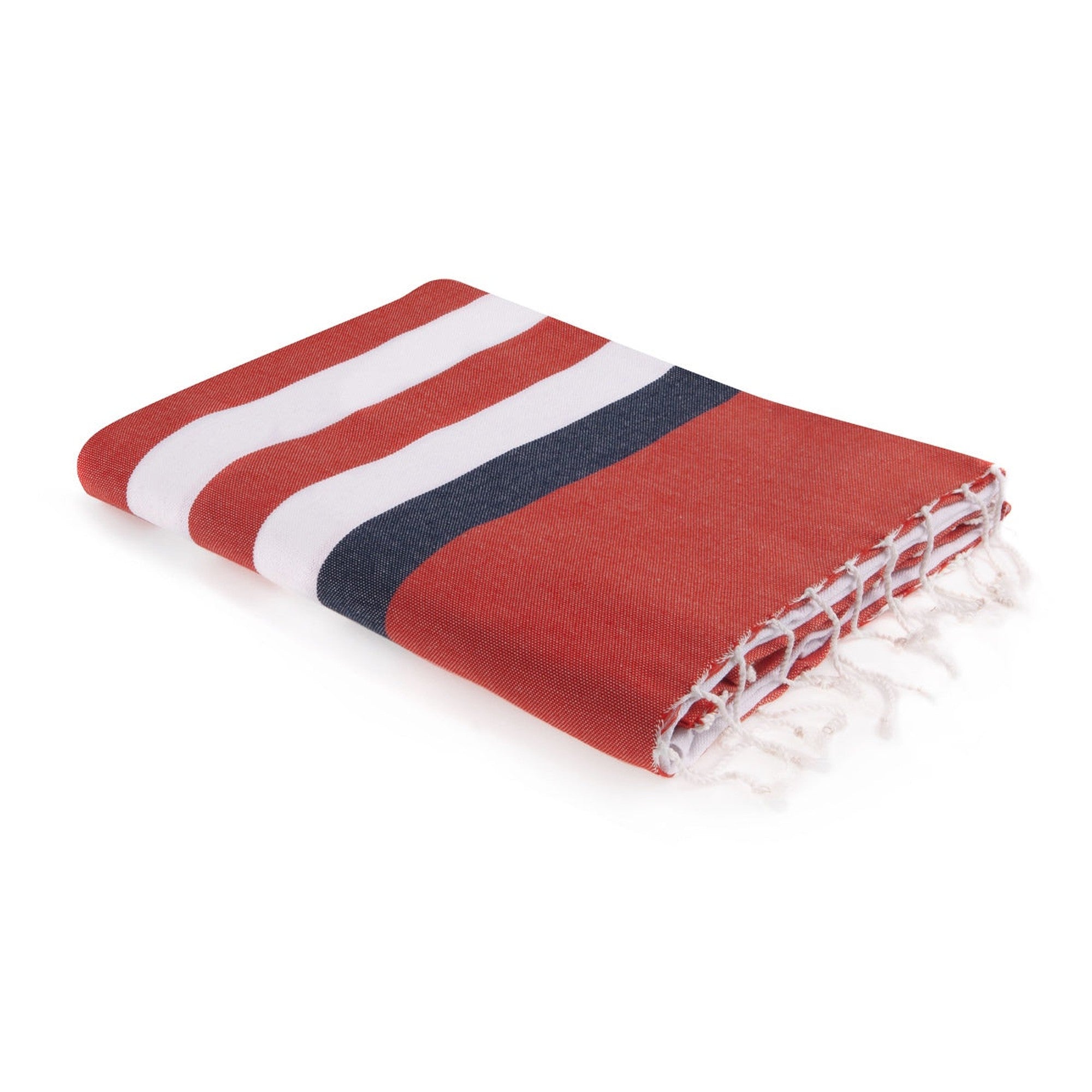 Fouta en coton 100x200 Rouge et bleu jean (photo) Fouta en coton 100x200 Rouge et bleu jean