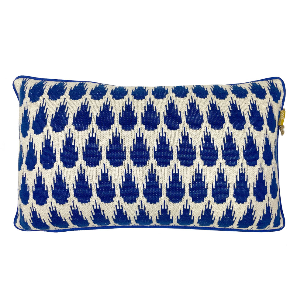 Coussin botanique tricoté bleu 35x60 Coussin botanique tricoté bleu 35x60