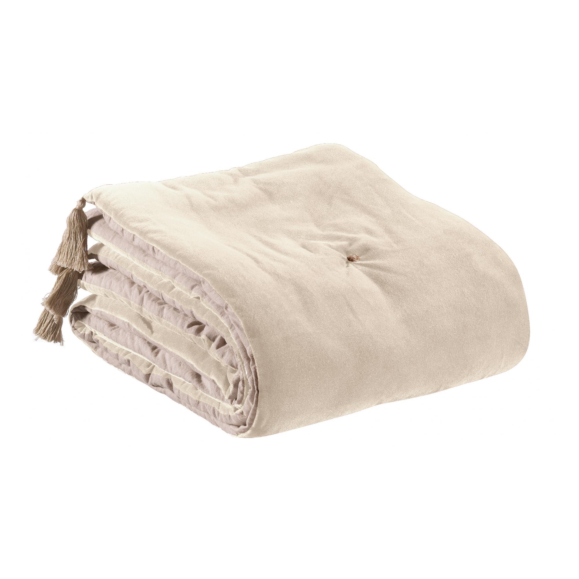 Edredon pompons en coton grege 80 x 180 Edredon pompons en coton grege 80 x 180